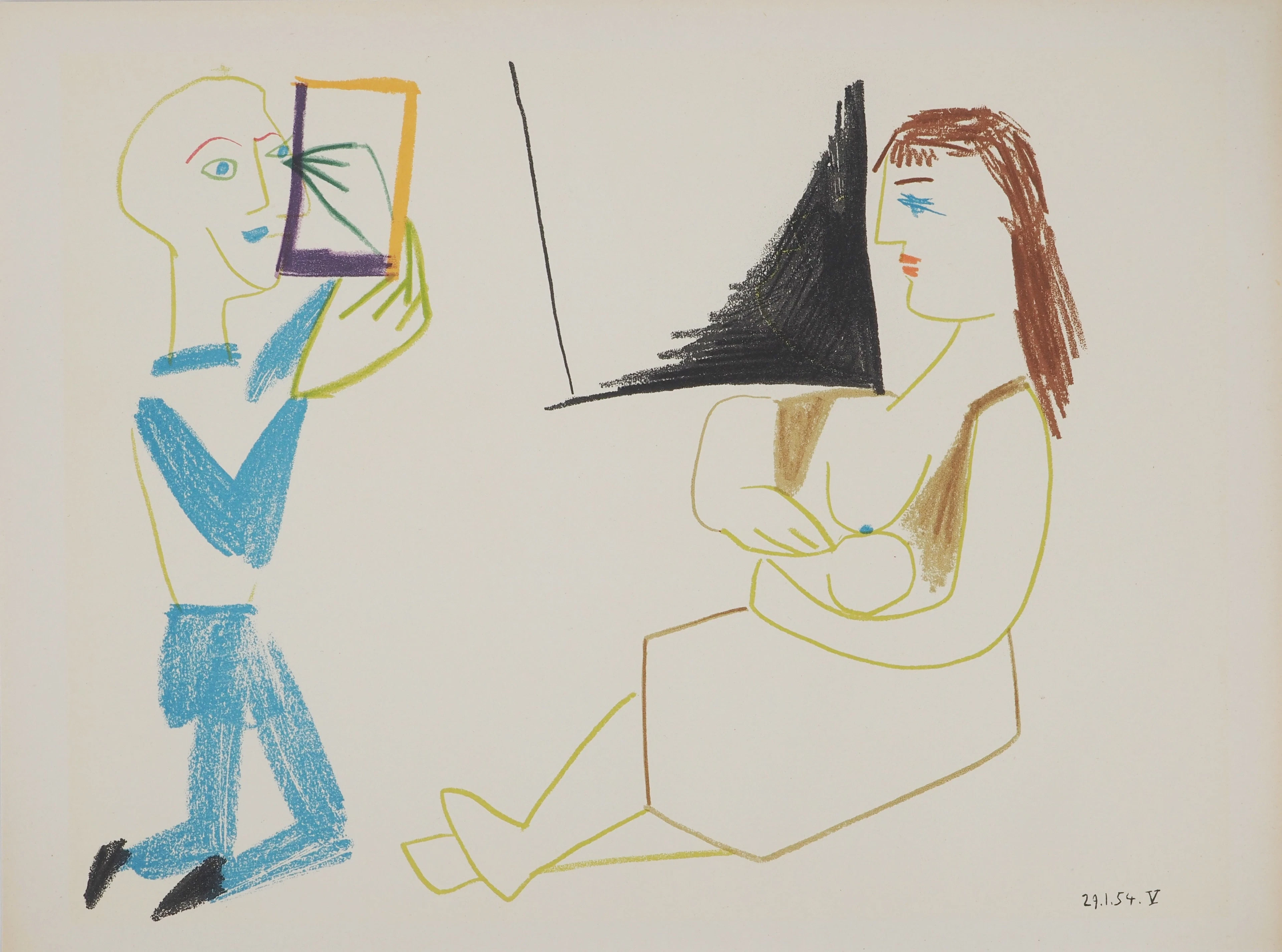 Pablo PICASSO : Artiste, femme et enfant, Lithographie