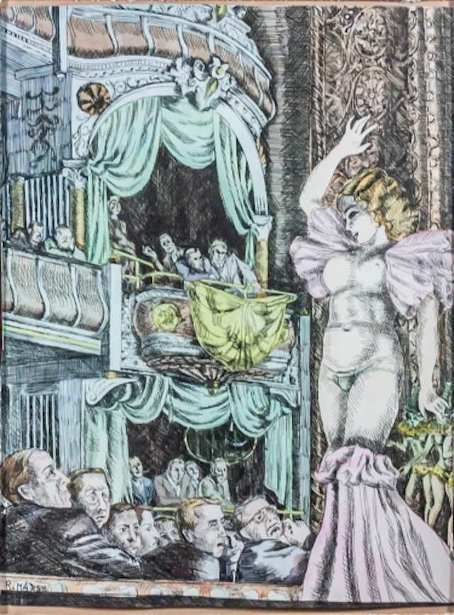 Reginald MARSH - Burlesque dancer, The show, Aquarelle et encre signée