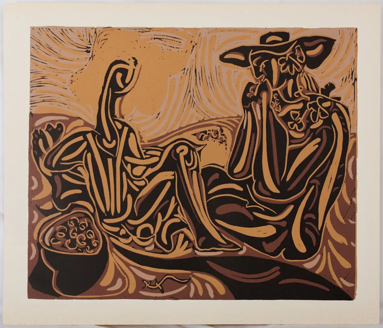 Pablo PICASSO : Vigne, les vendangeurs, Linogravure