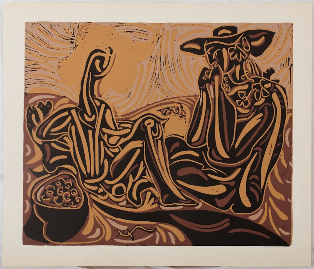 Pablo PICASSO : Vigne, les vendangeurs, Linogravure
