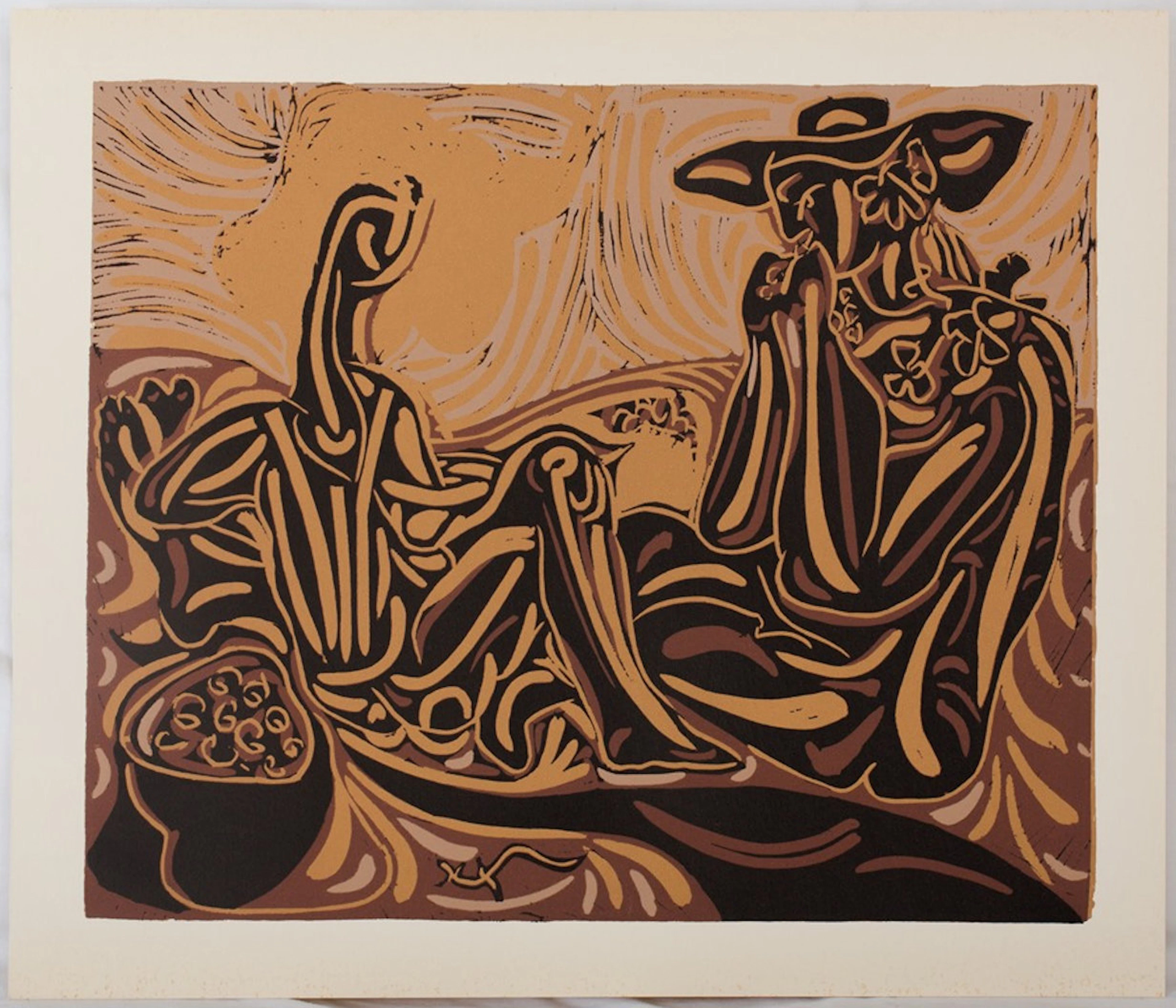 Pablo PICASSO : Vigne, les vendangeurs, Linogravure