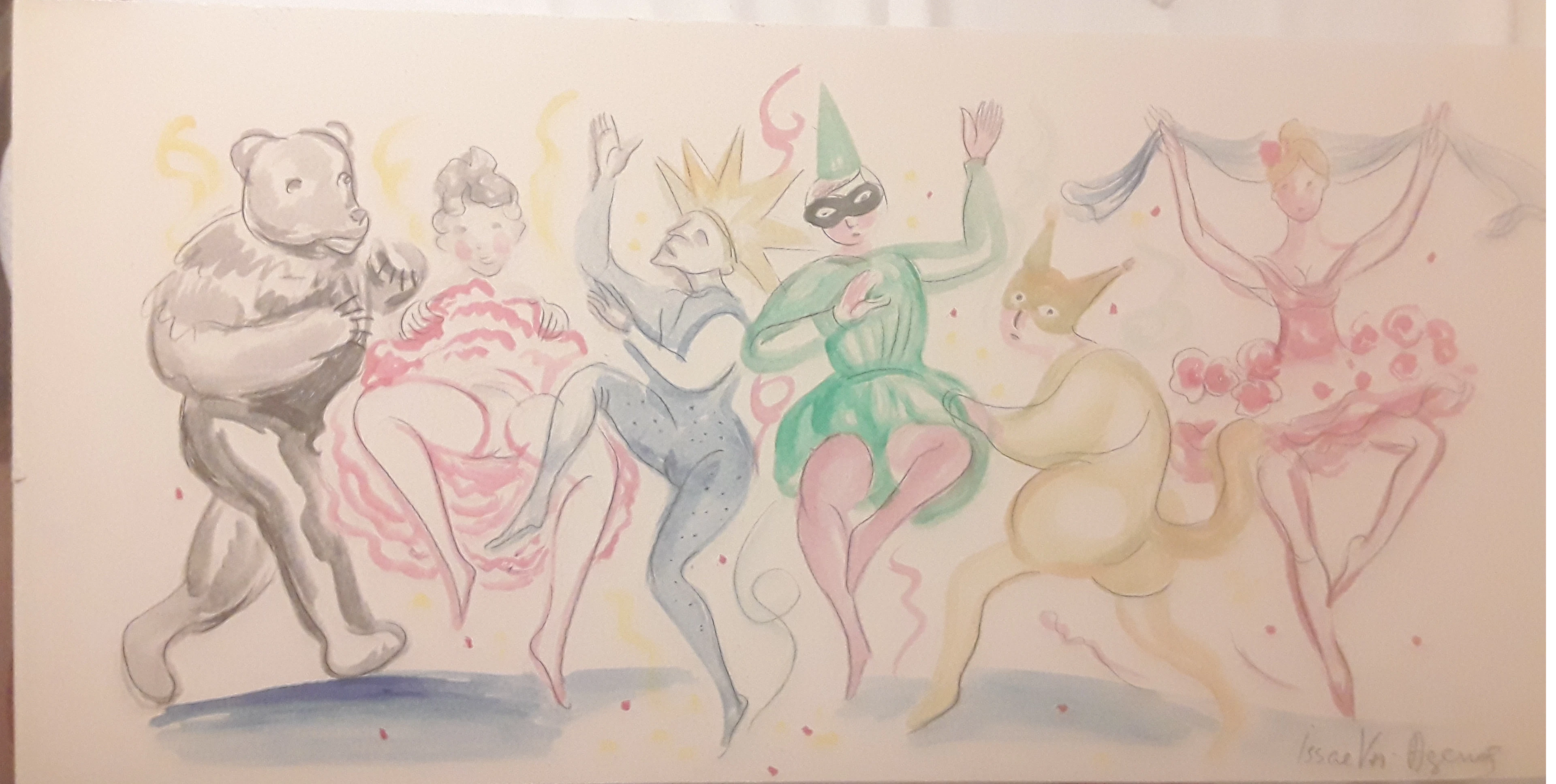 Veronika Issaeva-Agenos - Carnaval - Aquarelle, crayon sur carton