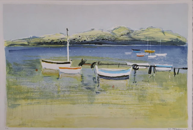 Michel Jouenne - Bateaux à marée basse - Lithographie originale signée