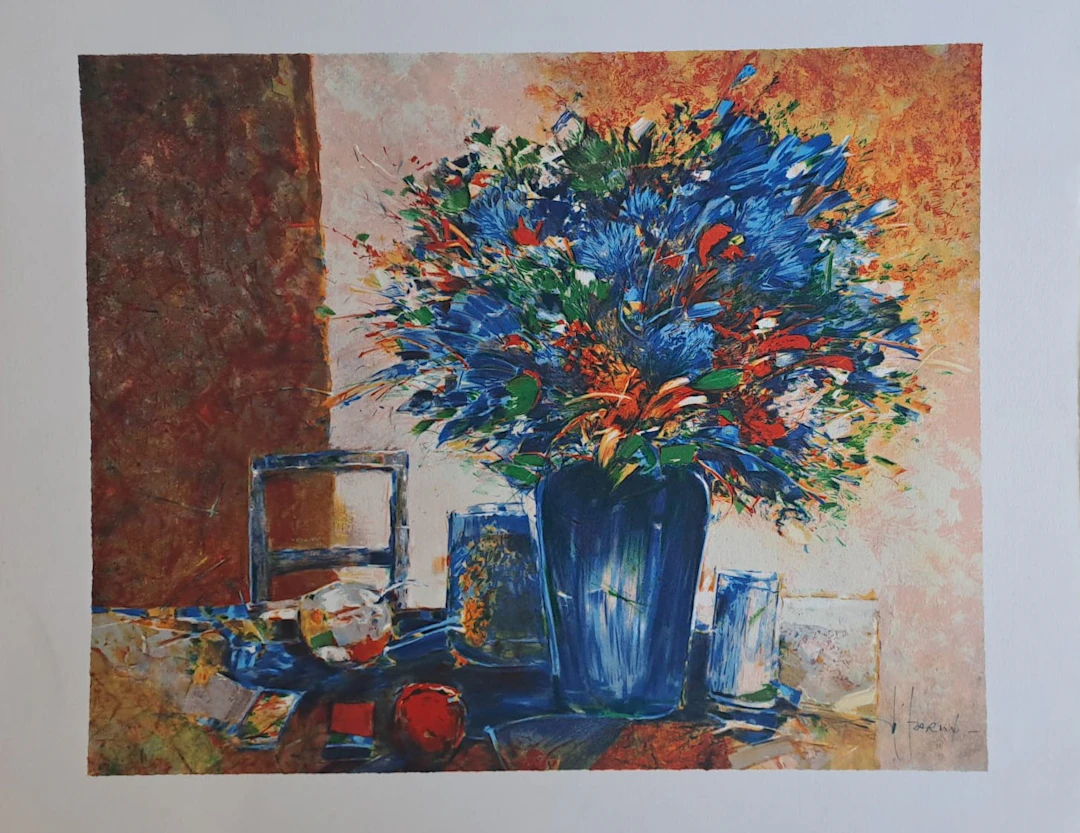 François d’Izarny - Nature morte au bouquet flamboyant - Lithographie