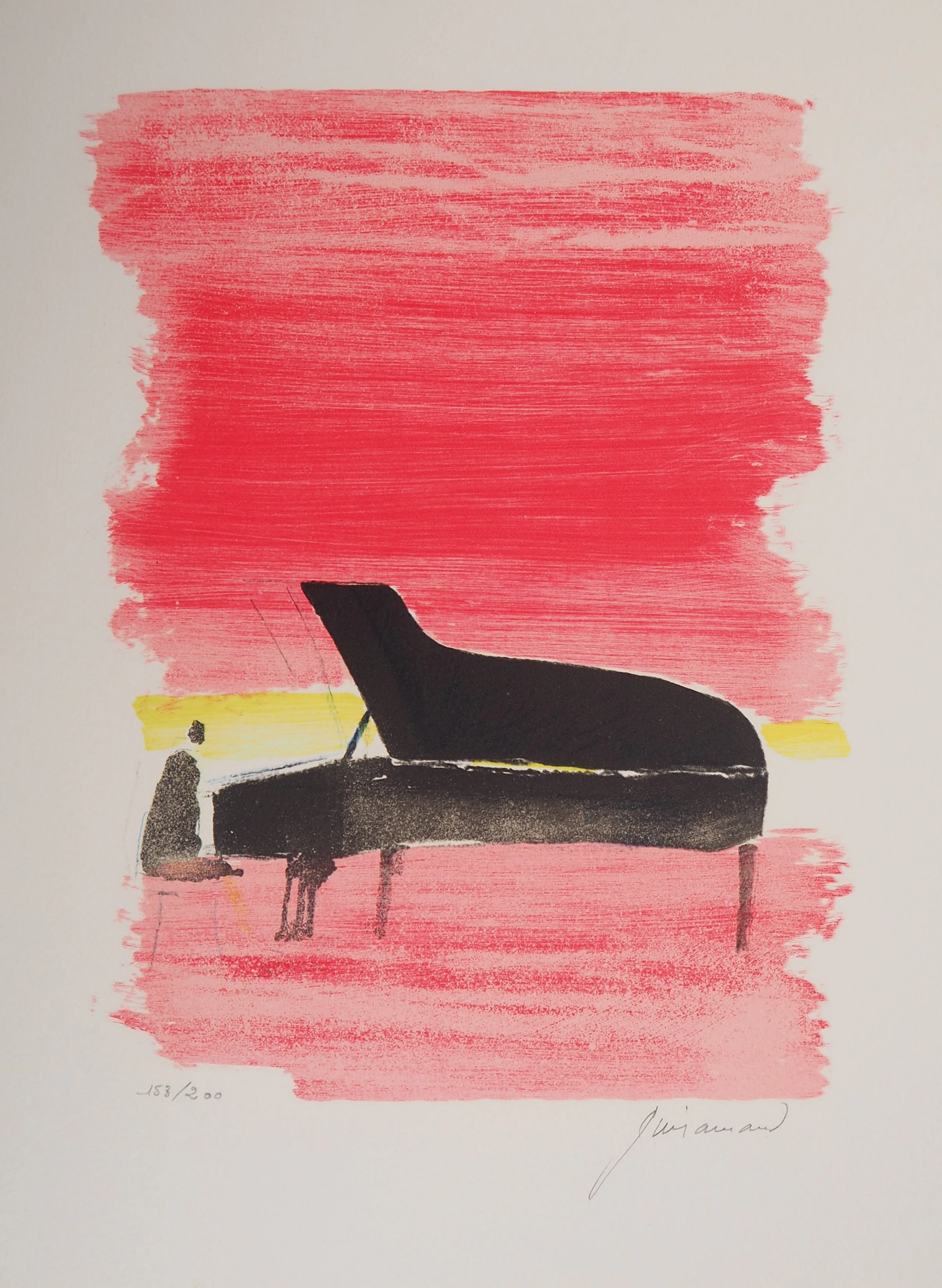 Paul GUIRAMAND : Le Pianiste - Lithographie originale signée