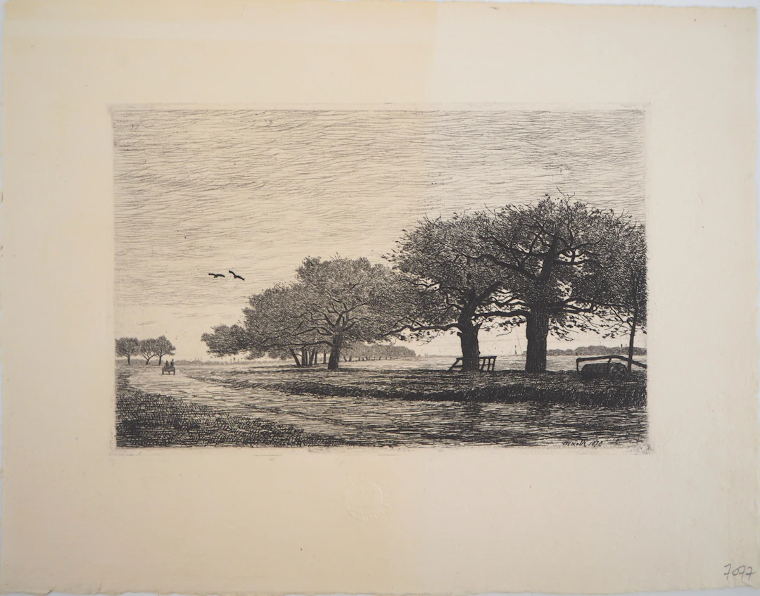 Émile Frédéric NICOLLE : A la campagne - Gravure originale signée