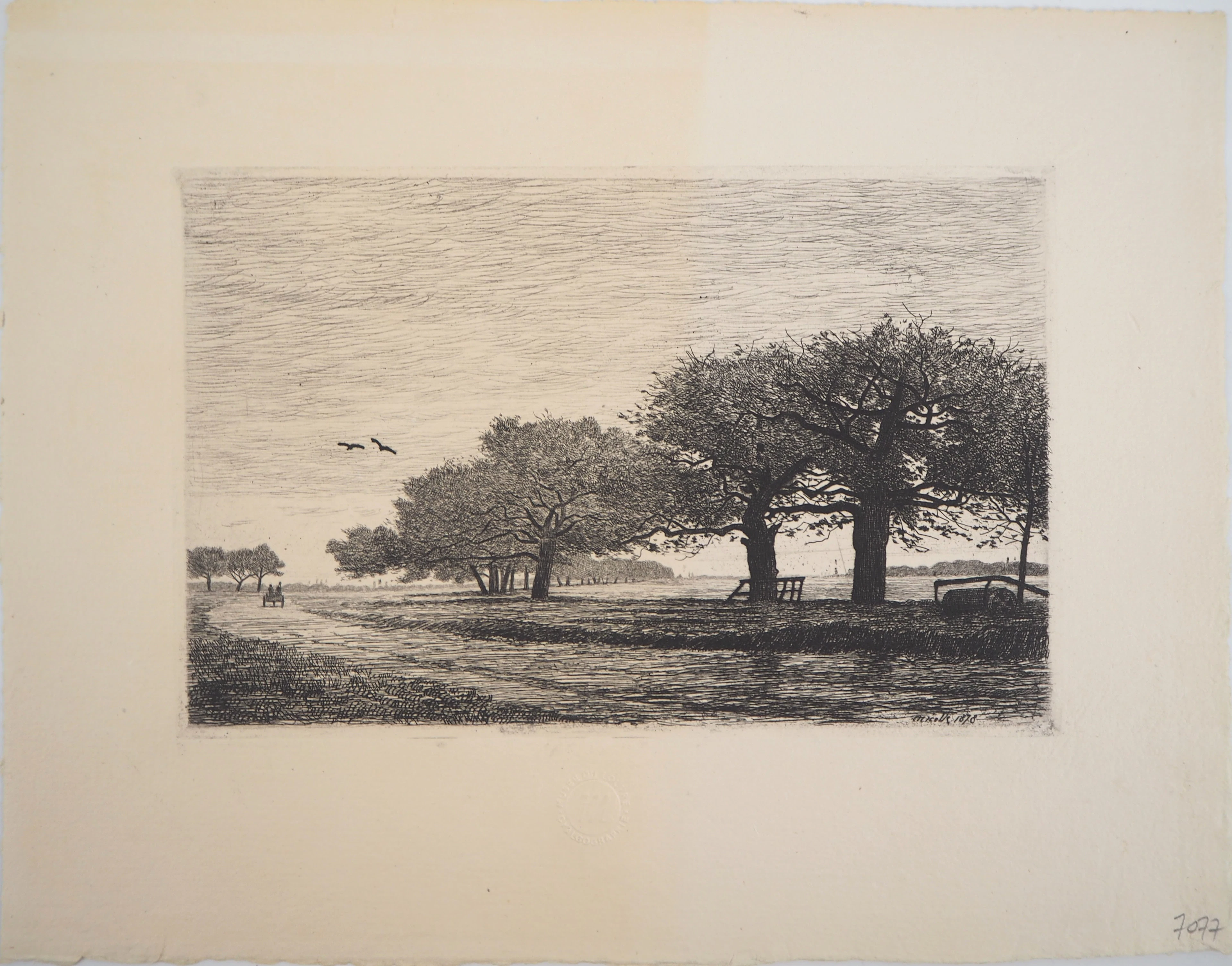 Émile Frédéric NICOLLE : A la campagne - Gravure originale signée