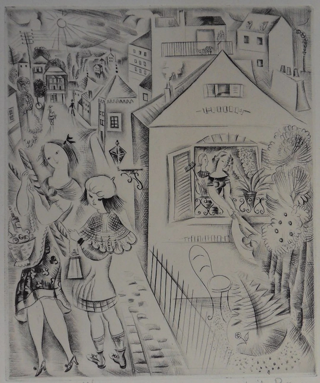 Mily POSSOZ : Les jeunes filles en promenade - Gravure originale signée
