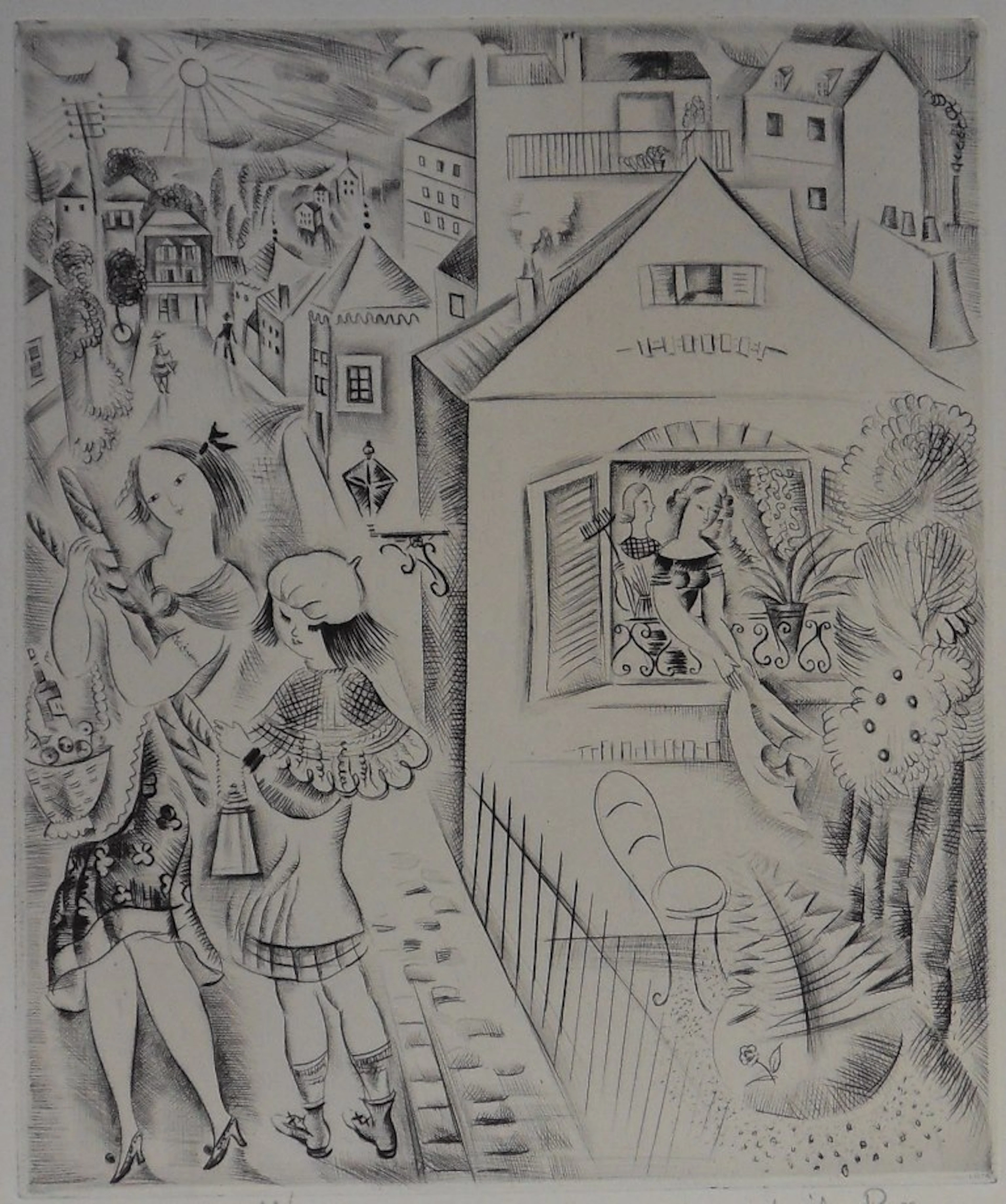 Mily POSSOZ : Les jeunes filles en promenade - Gravure originale signée