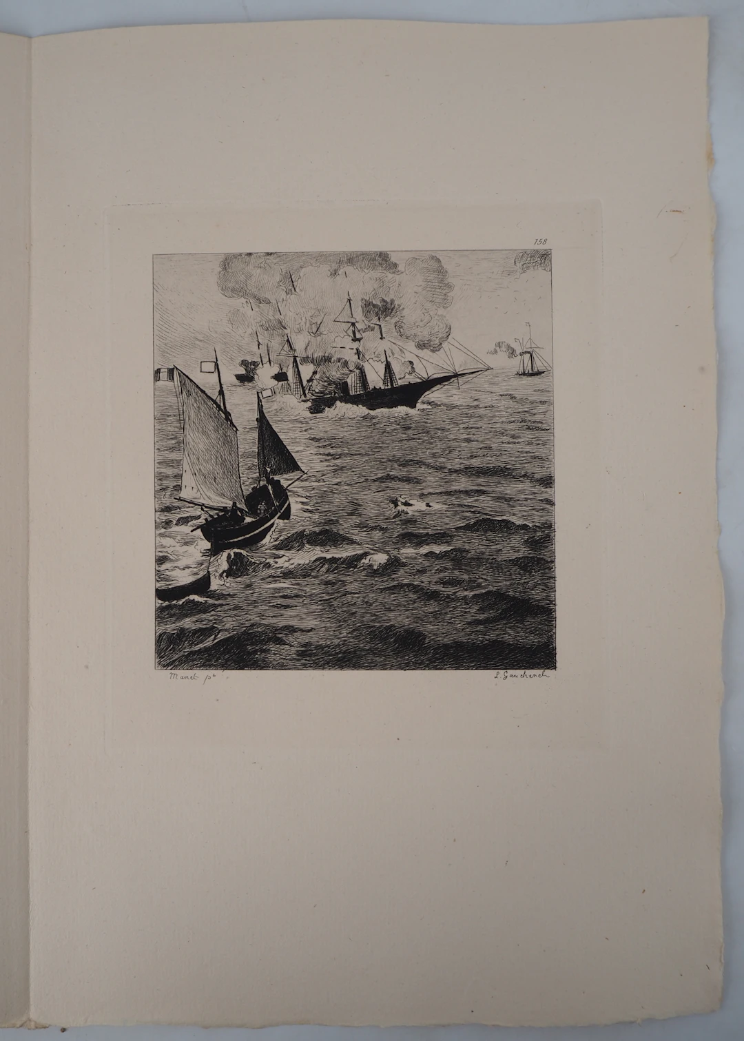 Edouard MANET (d’après) : Combat naval - Gravure, Signée #Durand Ruel - 1873