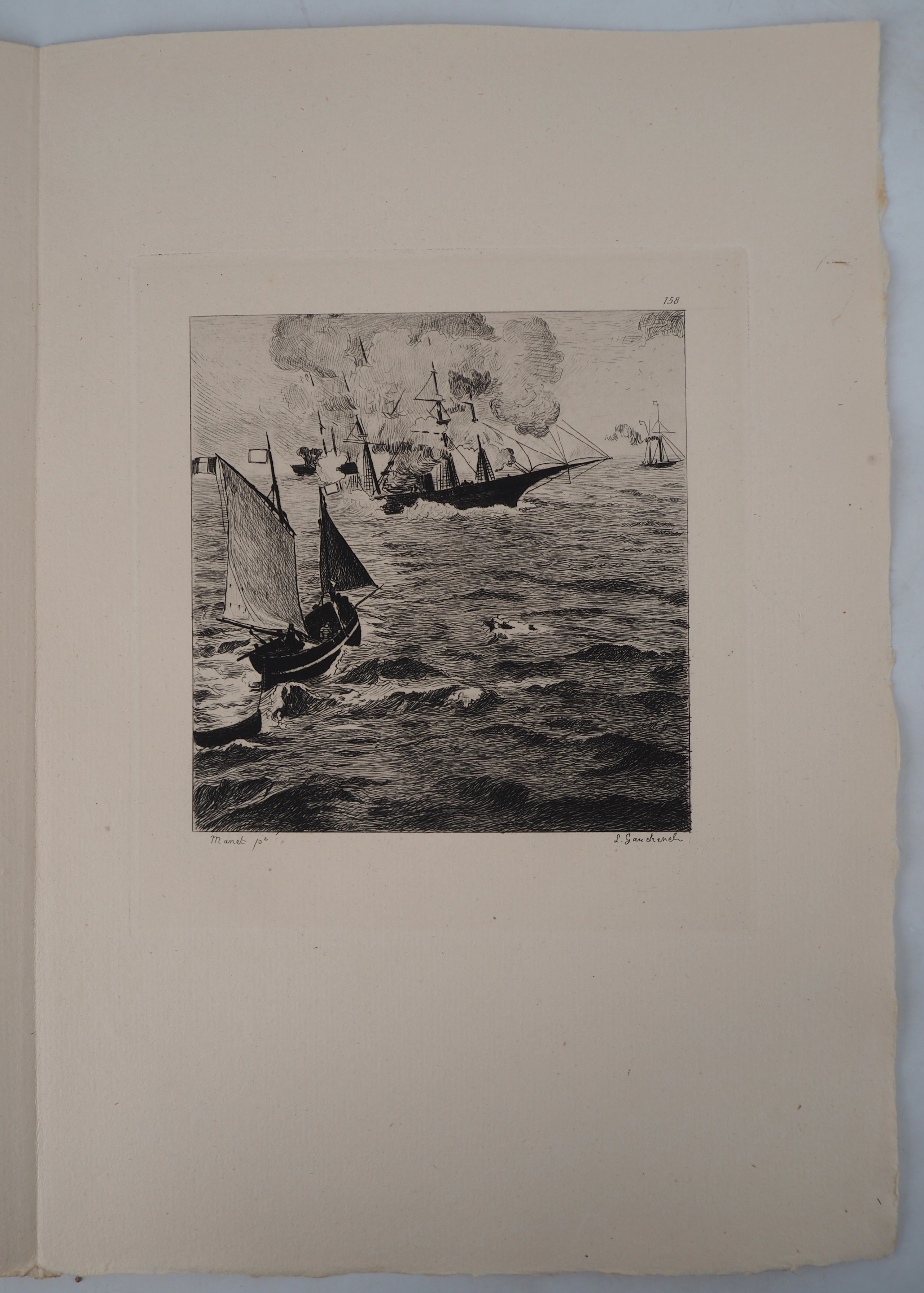 Edouard MANET (d’après) : Combat naval - Gravure, Signée #Durand Ruel - 1873