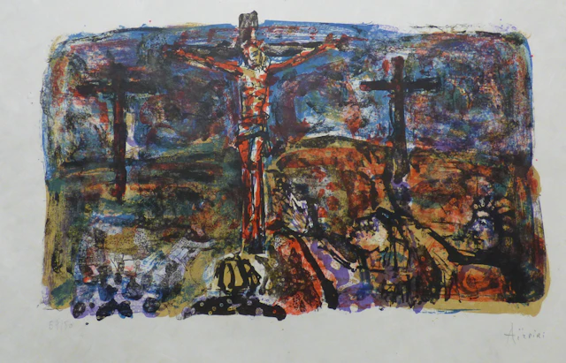 Paul AIZPIRI - Jésus sur la croix, 1980 - Lithographie originale signée