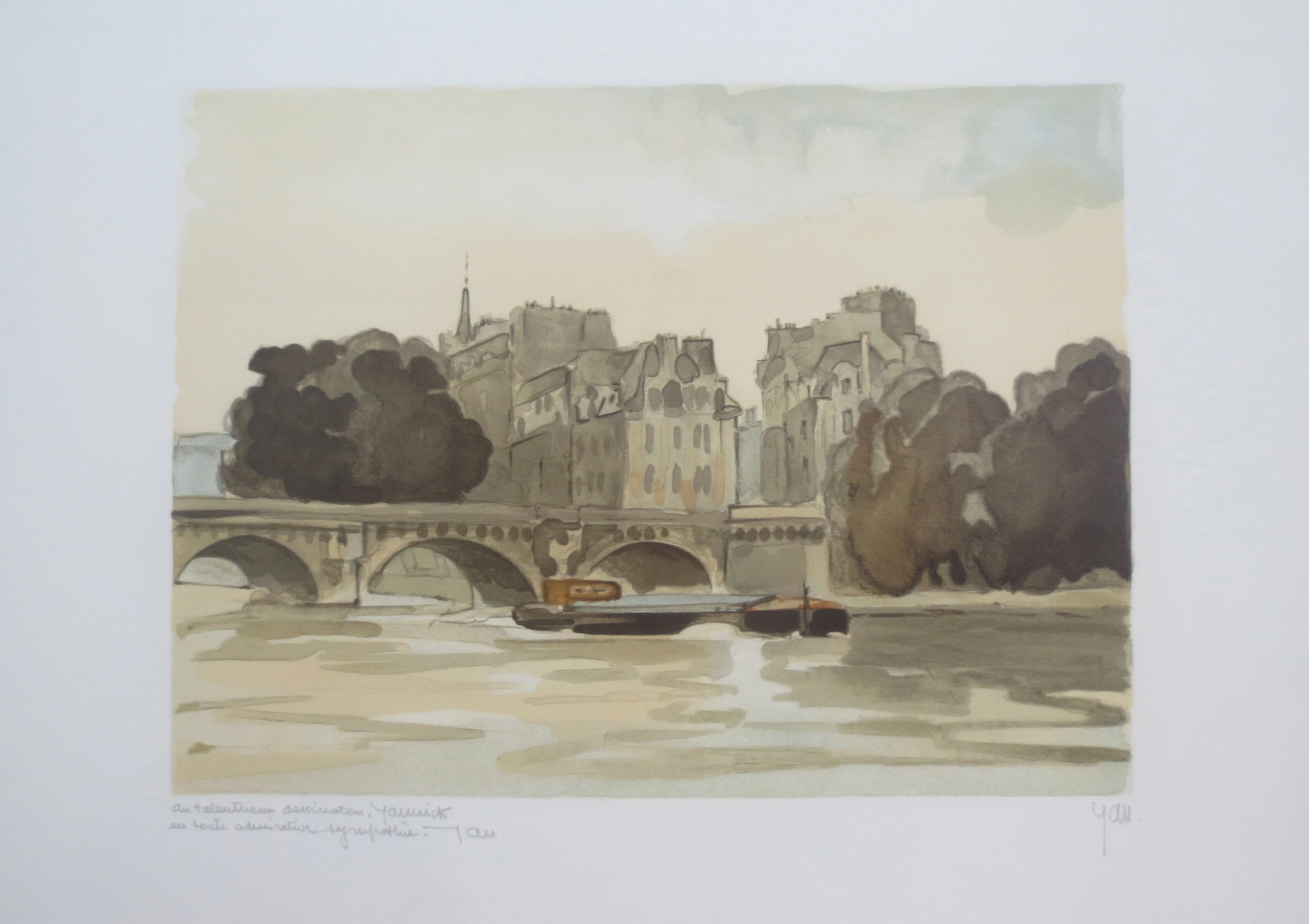 Robert YAN - Le Pont Neuf, Place Dauphine - Lithographie signée et dédicacée