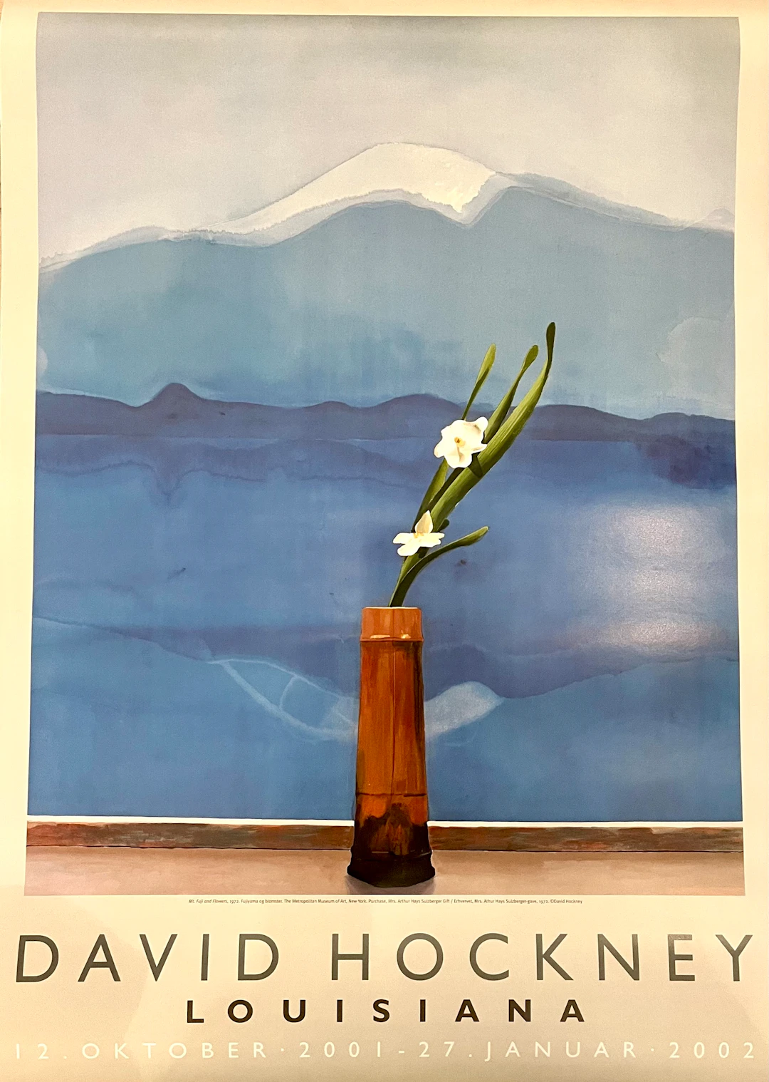 David Hockney - Affiche offset vintage - Mont Fuji et fleurs