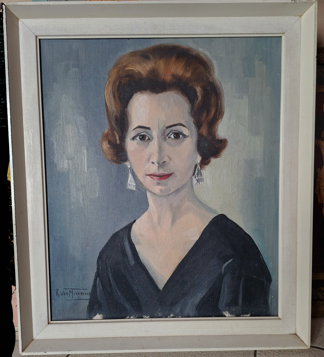 R. Van Meerbeeck portrait de femme 1961 Huile sur toile