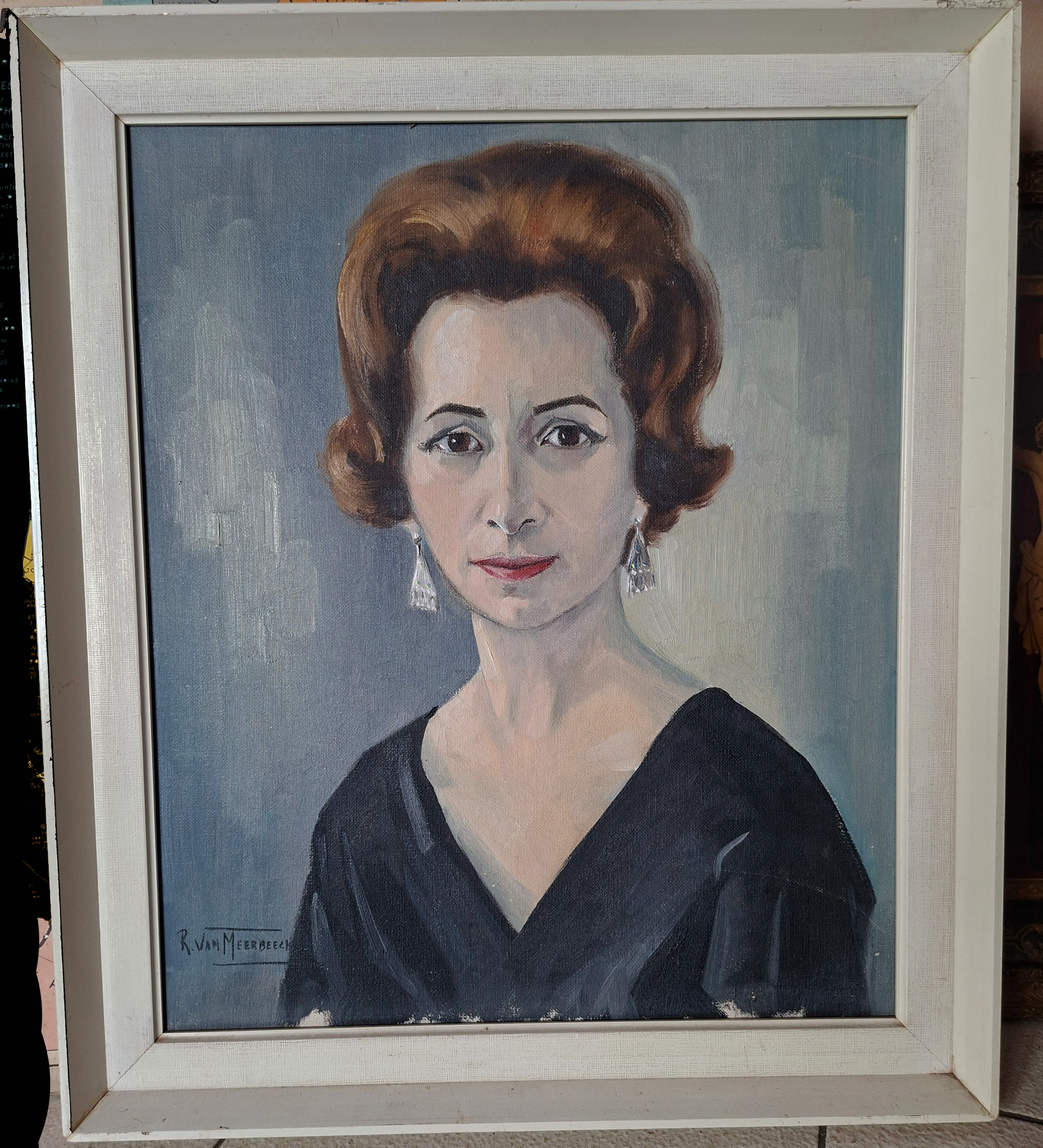 R. Van Meerbeeck portrait de femme 1961 Huile sur toile