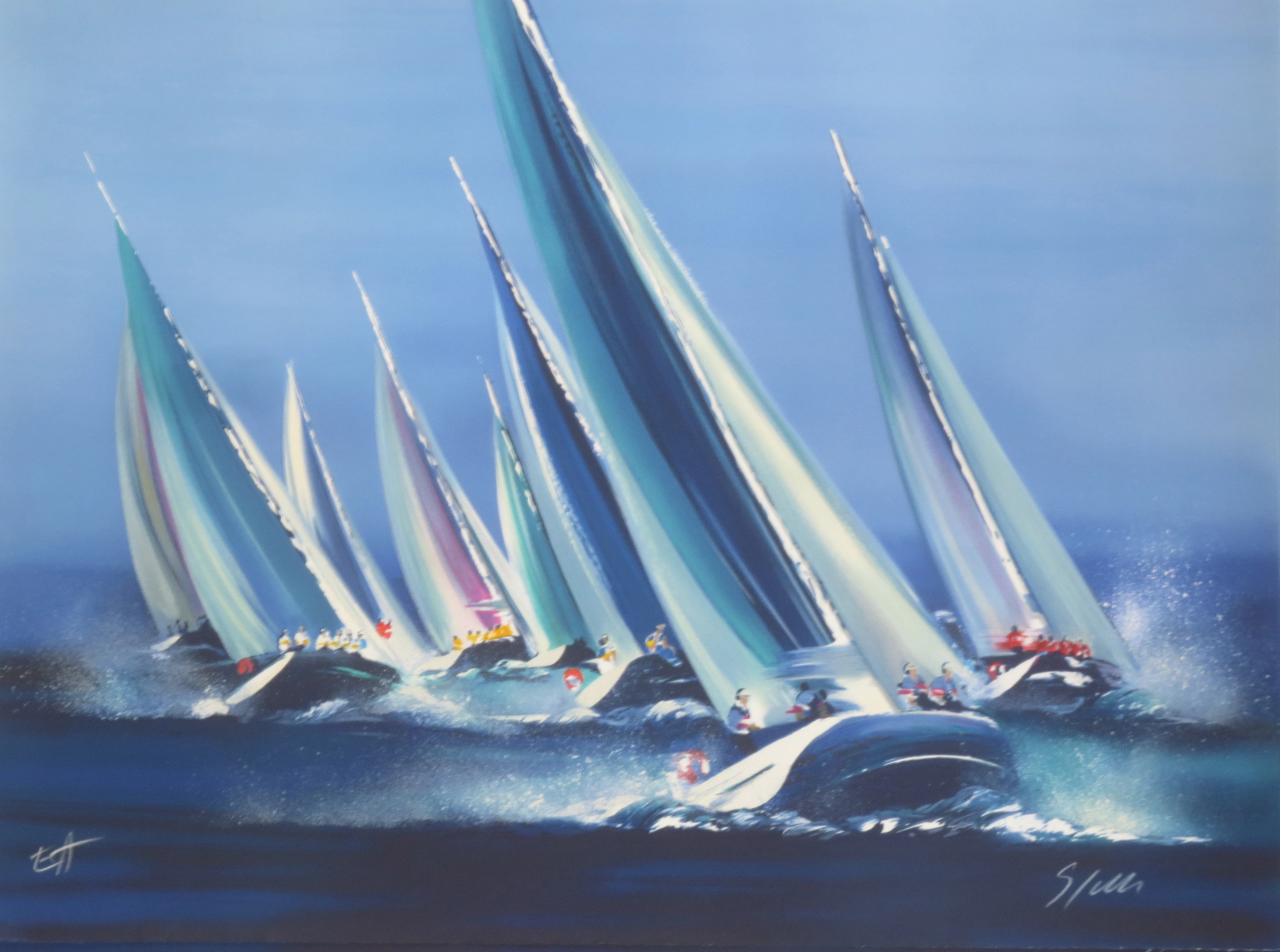 Victor SPAHN - Les voiles bleues, 1997 - Lithographie signée au crayon