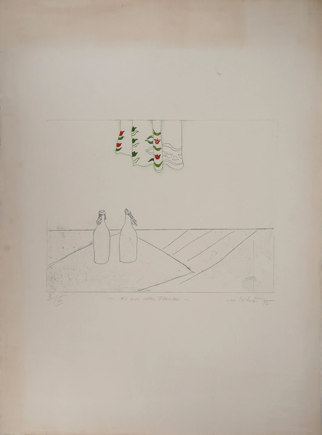 Gudrun VAN LEITNER - Les deux bouteilles, 1975 - Eau-forte originale