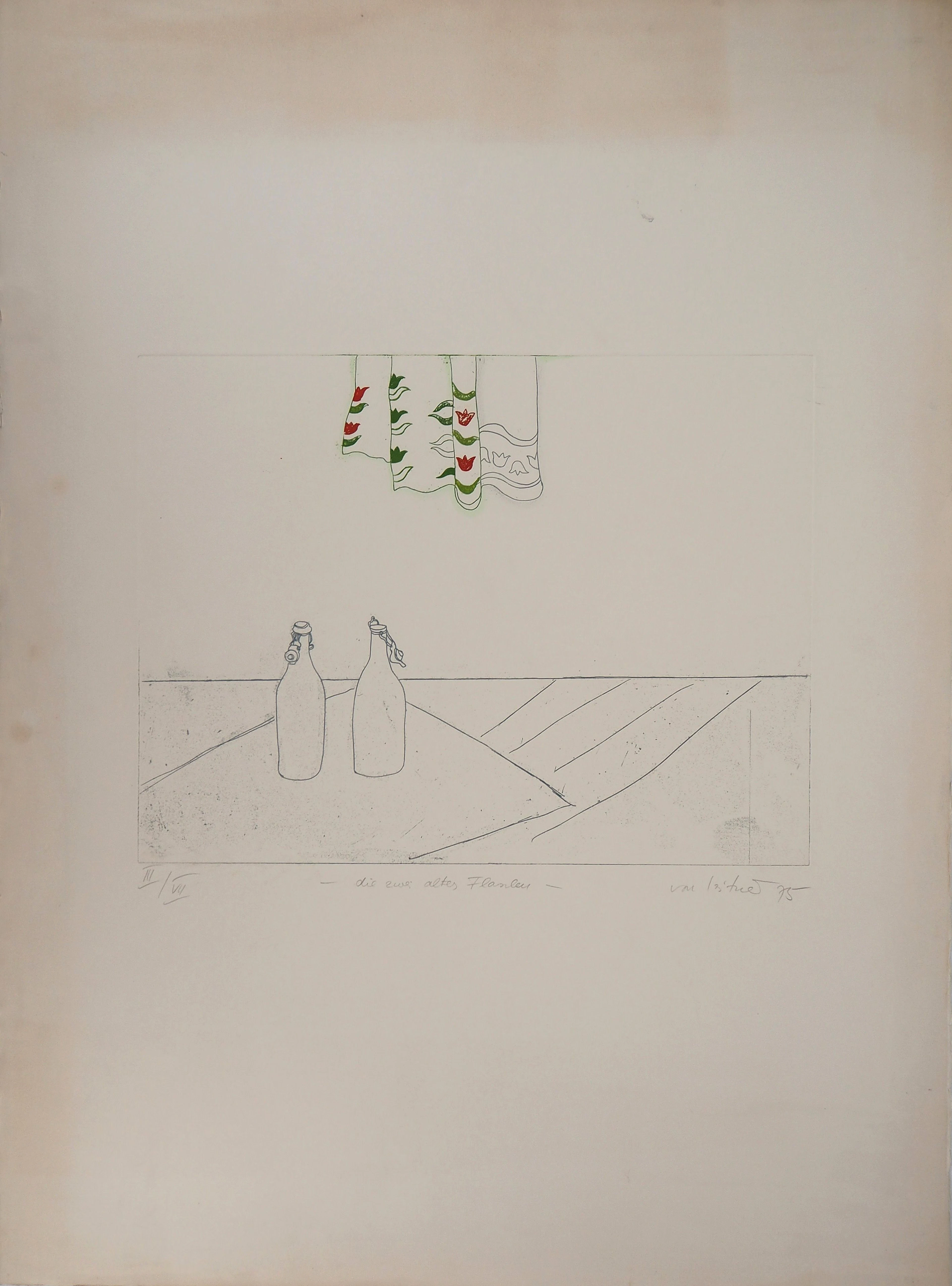 Gudrun VAN LEITNER - Les deux bouteilles, 1975 - Eau-forte originale