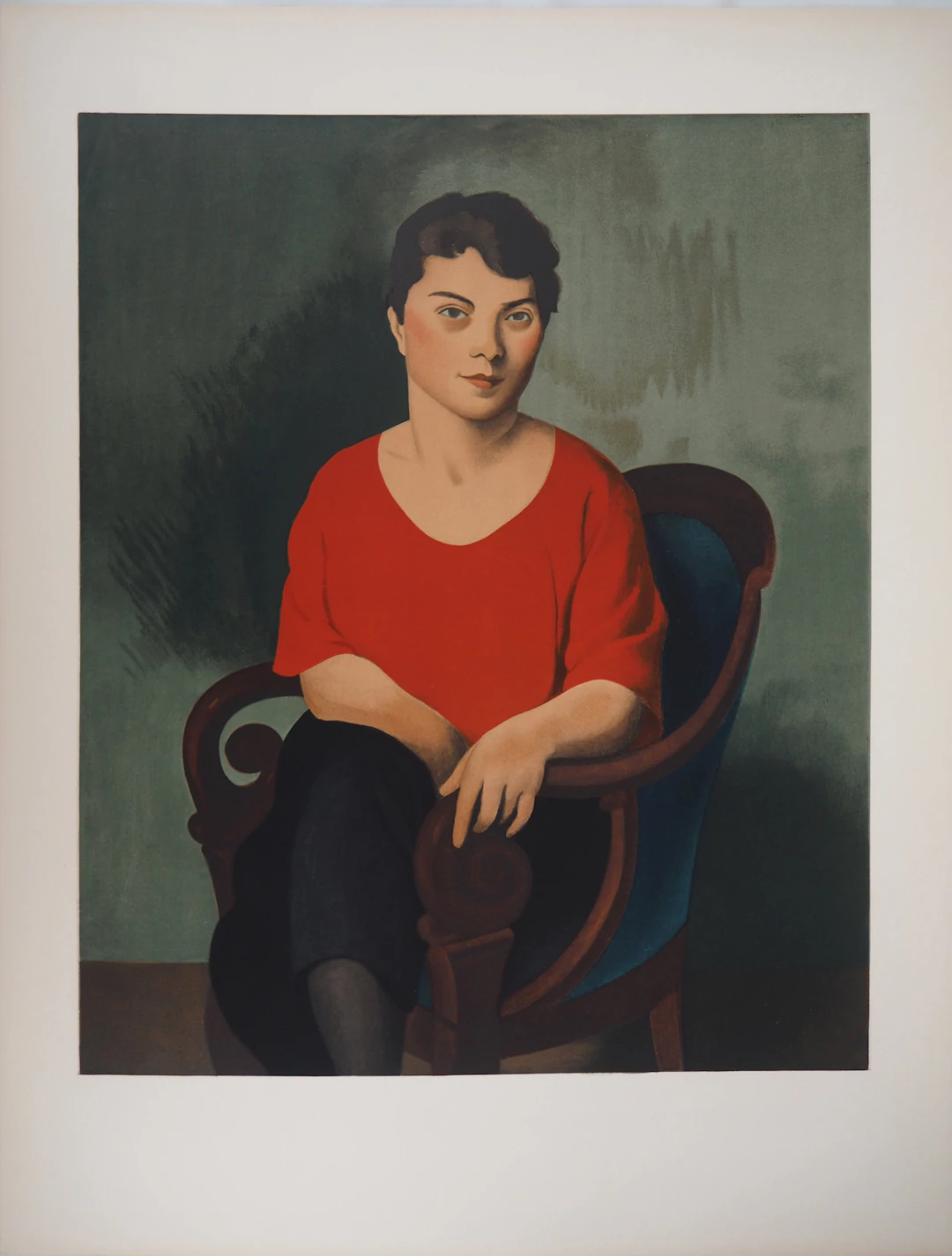Roger de la FRESNAYE : Femme en rouge, Lithographie