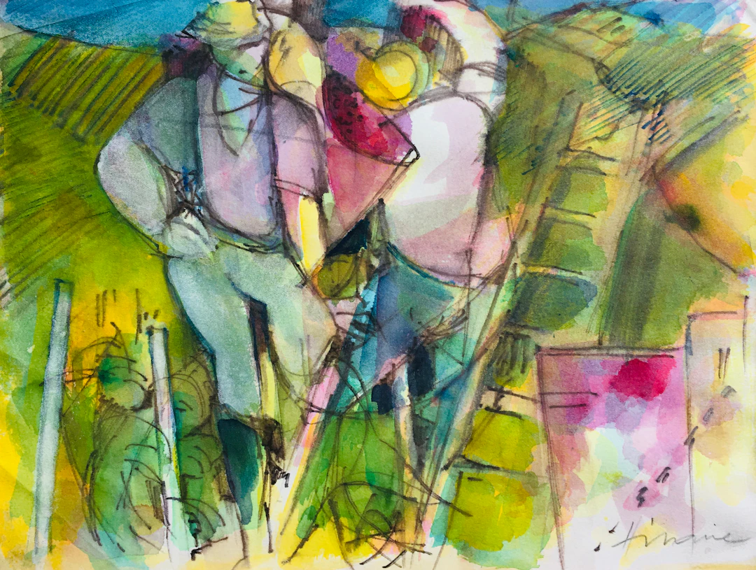 Camille HILAIRE - Vendanges Champagne, 1994 - Aquarelle originale signée