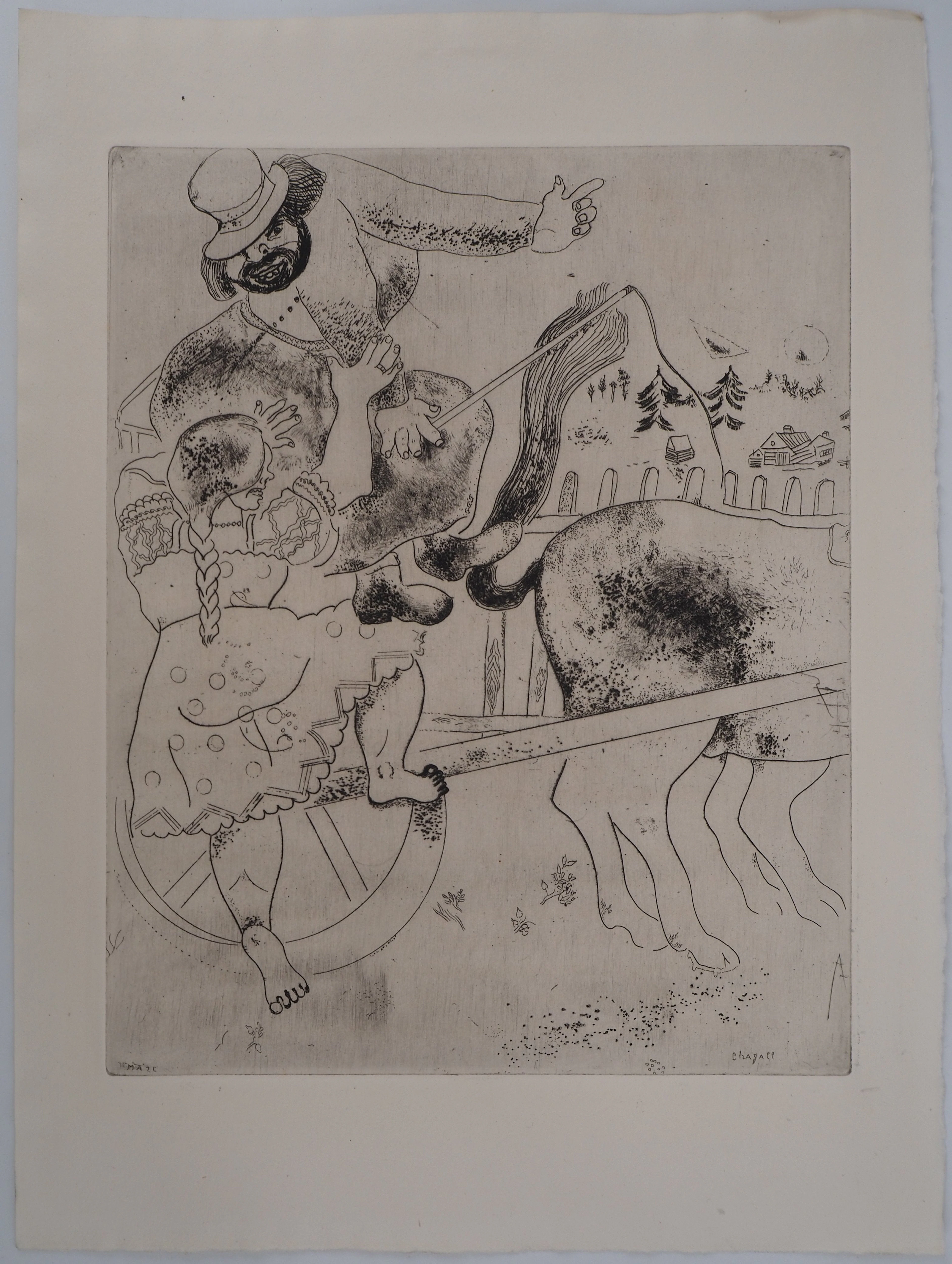 Marc CHAGALL : Le cocher qui a perdu son chemin, Gravure originale signée