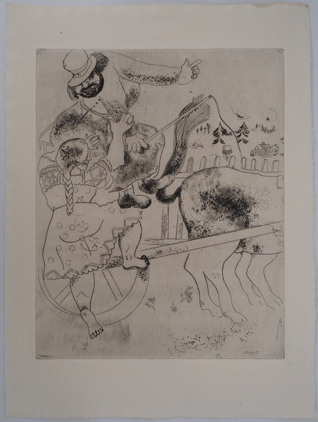 Marc CHAGALL : Le cocher qui a perdu son chemin, Gravure originale signée
