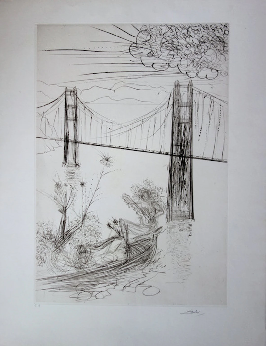 Salvador DALI : Golden gate bridge - Gravure originale signée