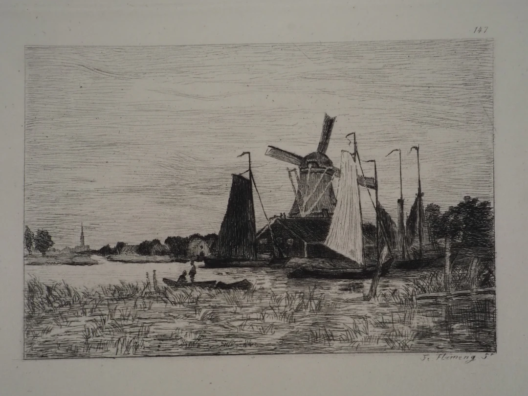 Claude MONET : Moulins et marais en Hollande - Gravure, Signée #Durand