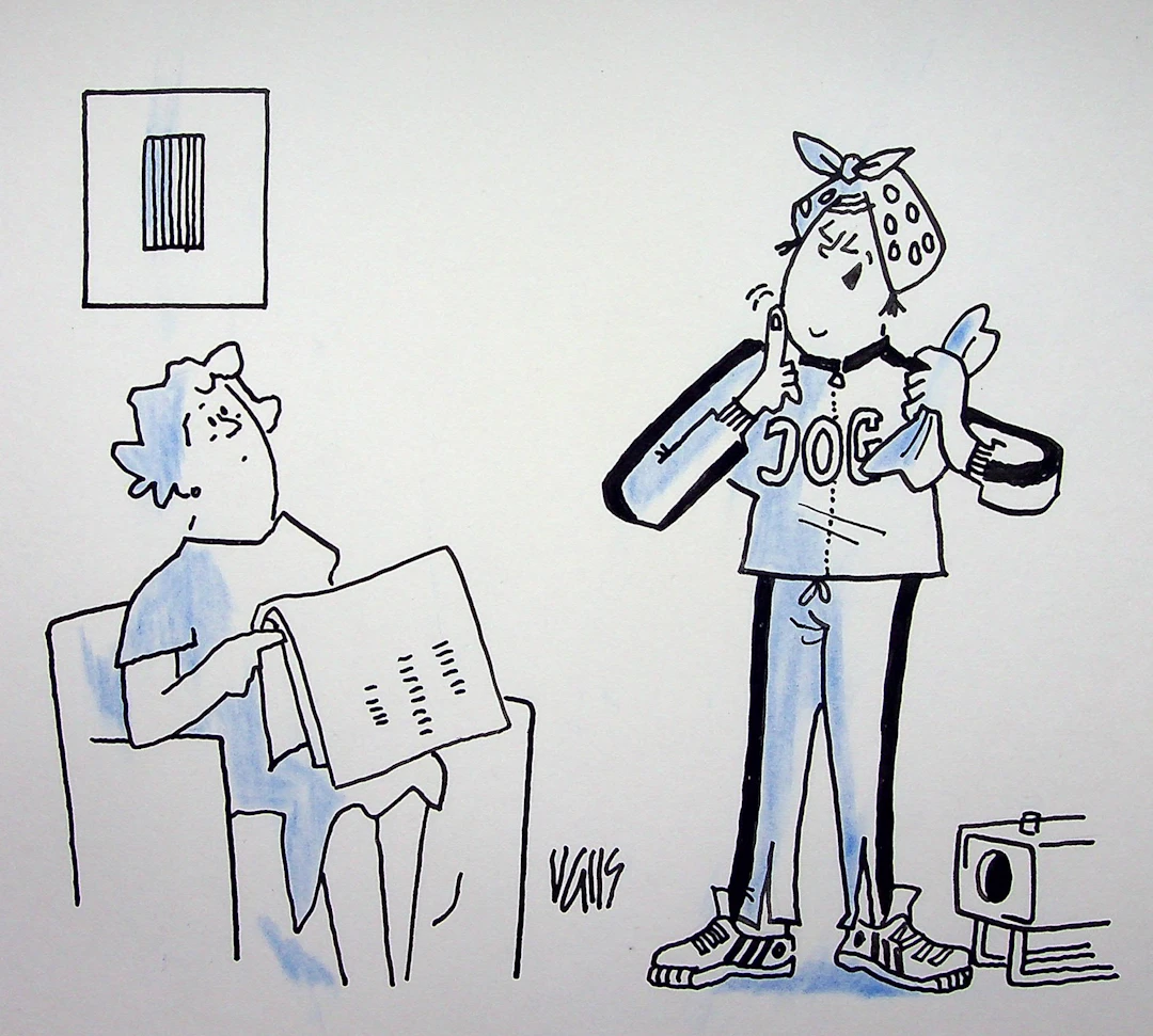 Guy VALLS : Femme de ménage, le jogging - Dessin original signé