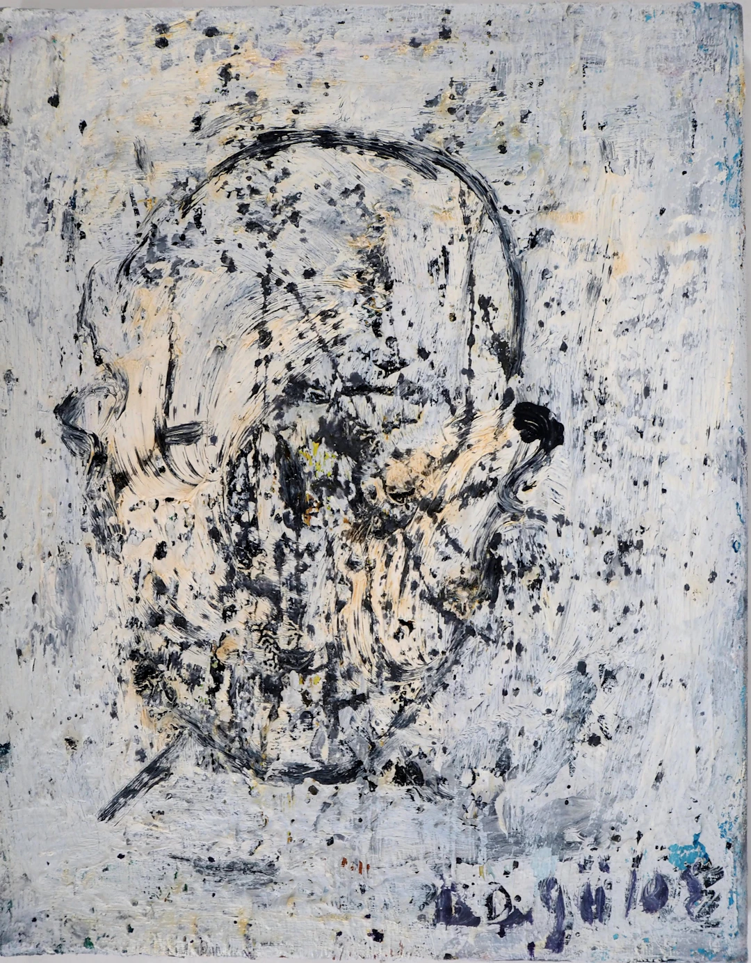 Dyap GULER - Tête expressive en bleu, noir et blanc - Technique mixte sur toile