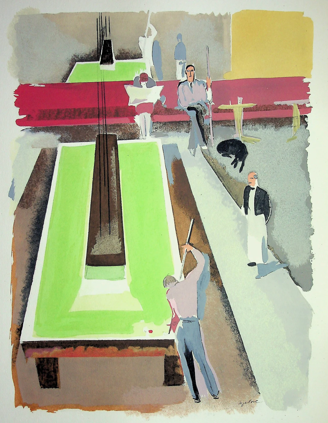 Milivoj UZELAC - Le billard - Lithographie originale signée