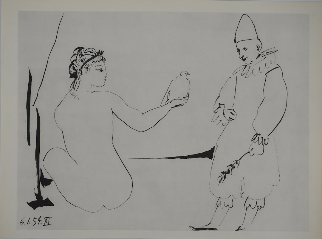 Pablo PICASSO : Comédie Humaine, Le cadeau de la jeune fille à Arlequin