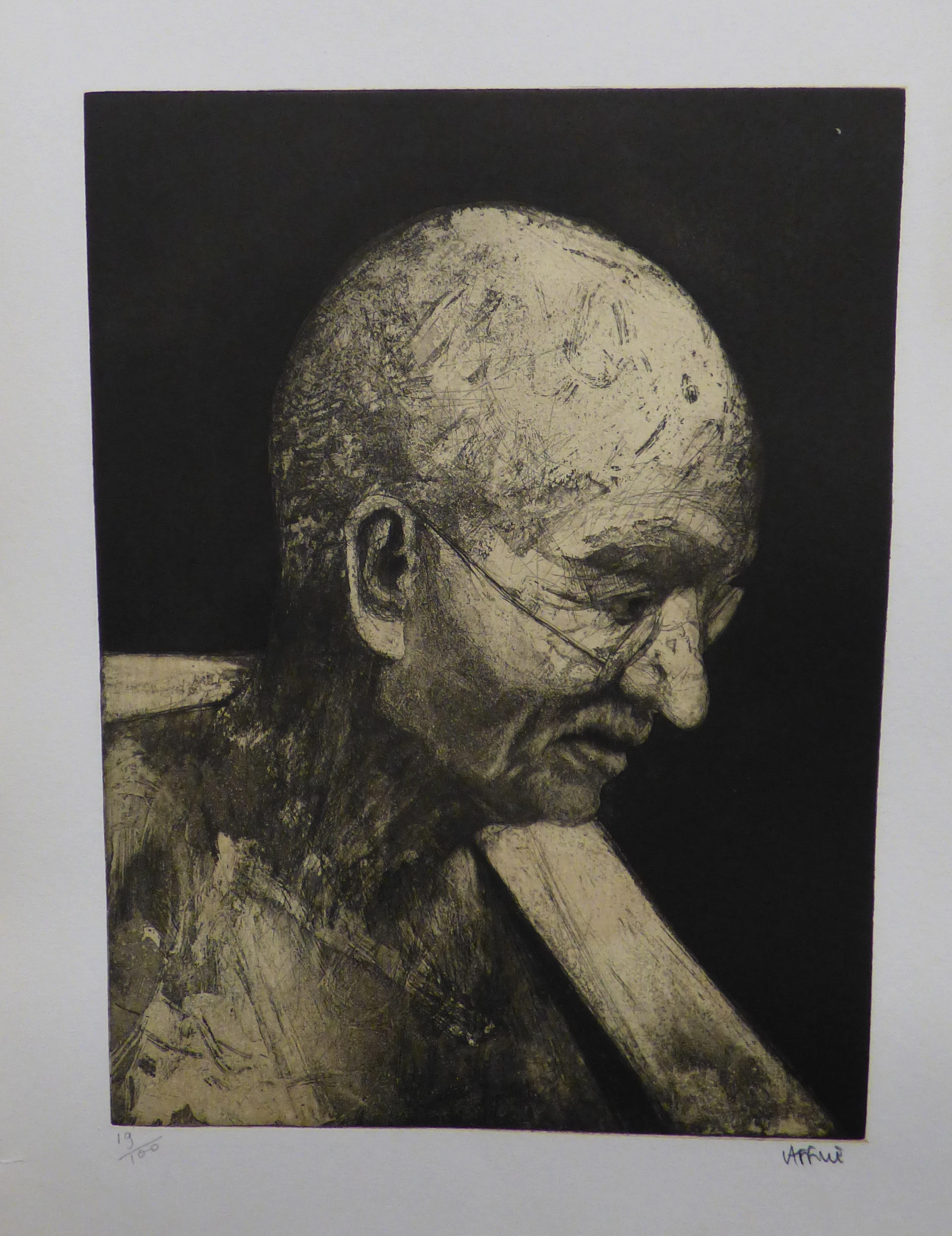 Pierre LAFFILLÉ - Gandhi, 1992 - Lithographie originale signée au crayon