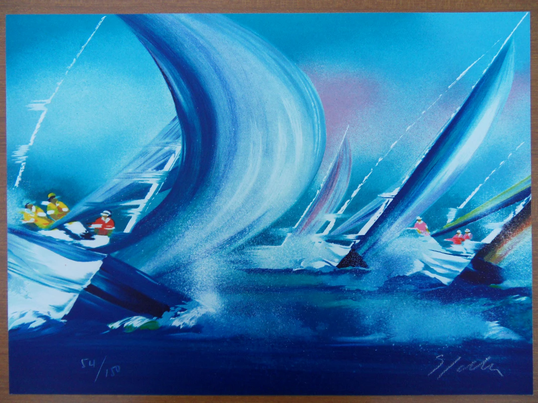 Victor SPAHN : Course de voiliers en tête - Lithographie originale signée