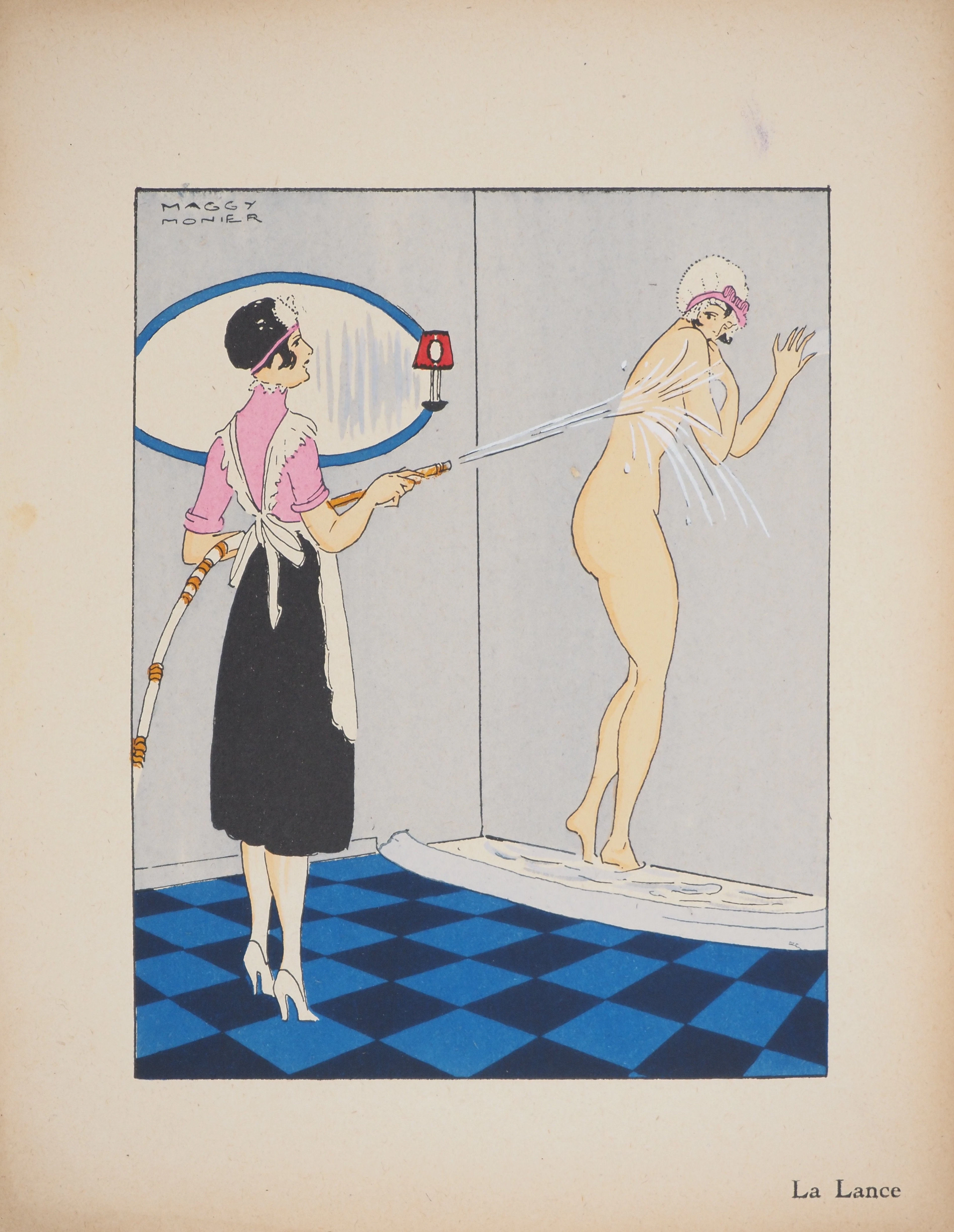 Maggy MONIER : Art déco, La douche à la lance, Lithographie et pochoir signée