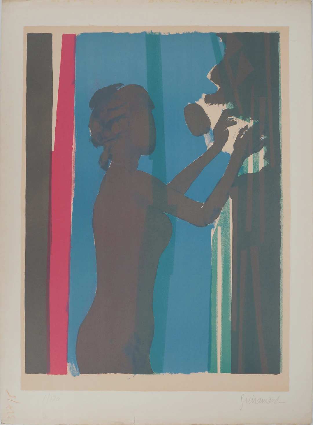 Paul GUIRAMAND, Jeune femme cueillant des fruits, v. 1960-70 - Lithographie