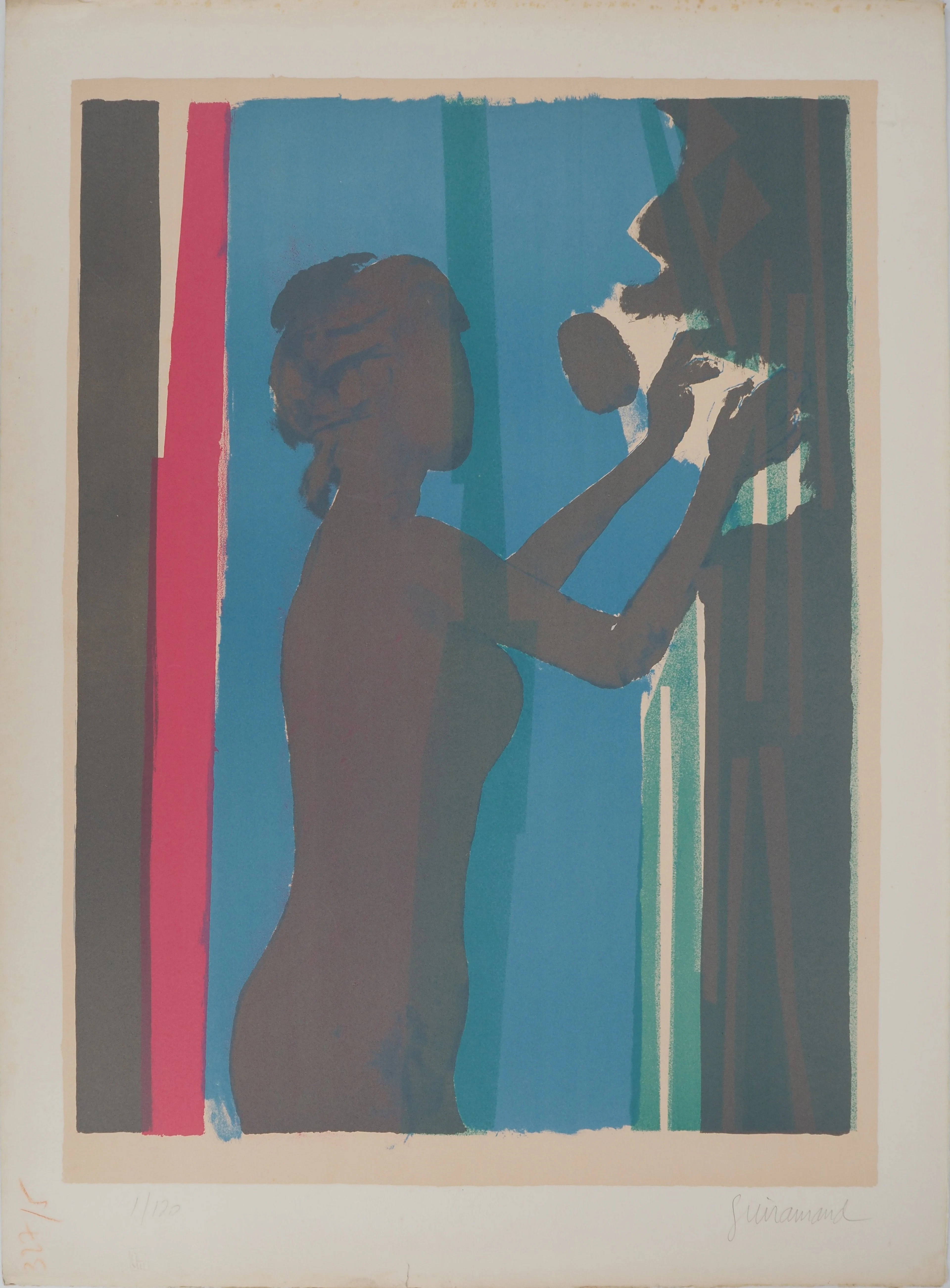 Paul GUIRAMAND, Jeune femme cueillant des fruits, v. 1960-70 - Lithographie