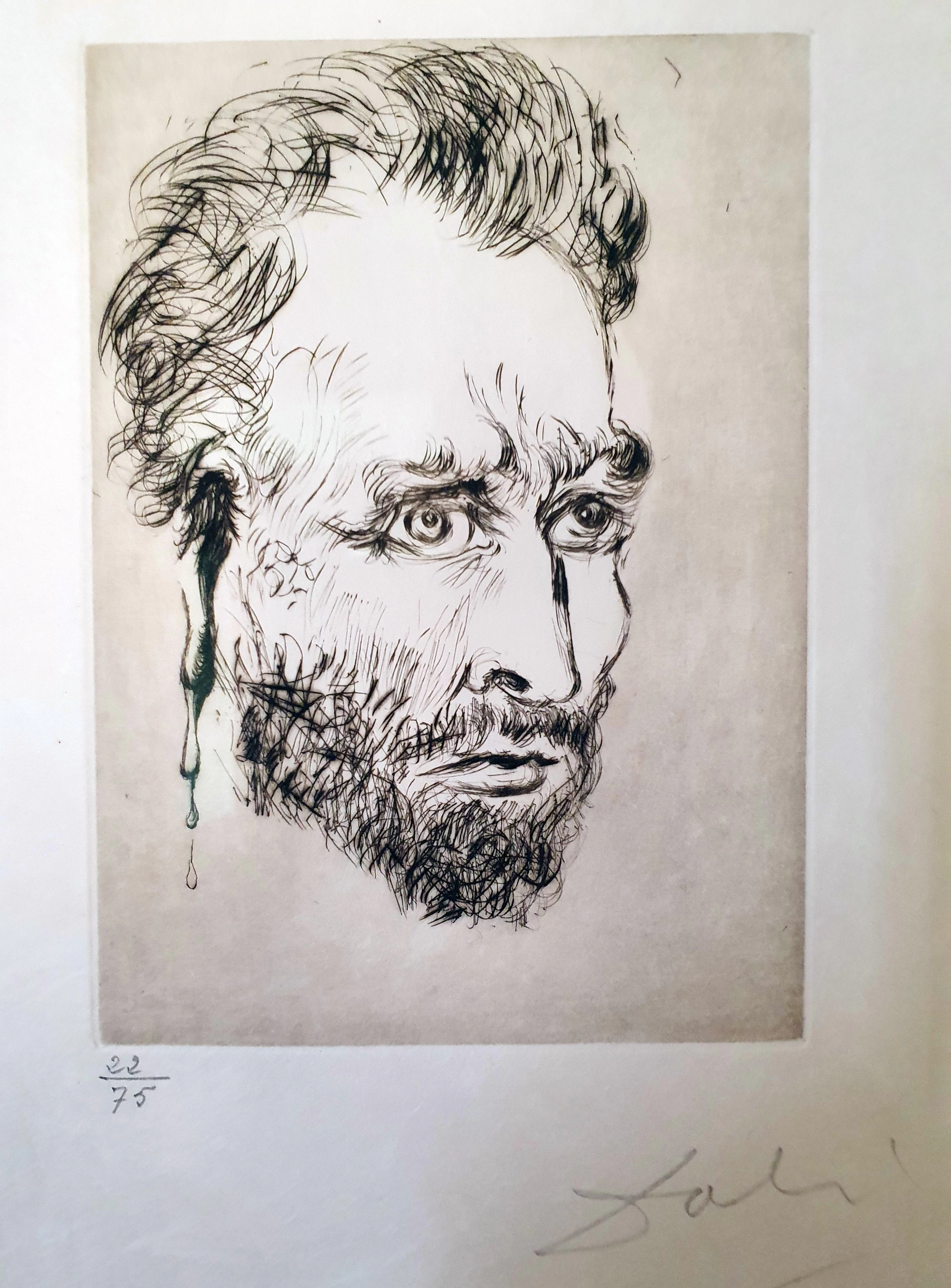Salvador DALI - Portrait de Van Gogh à l’oreille coupée - Pointe sèche