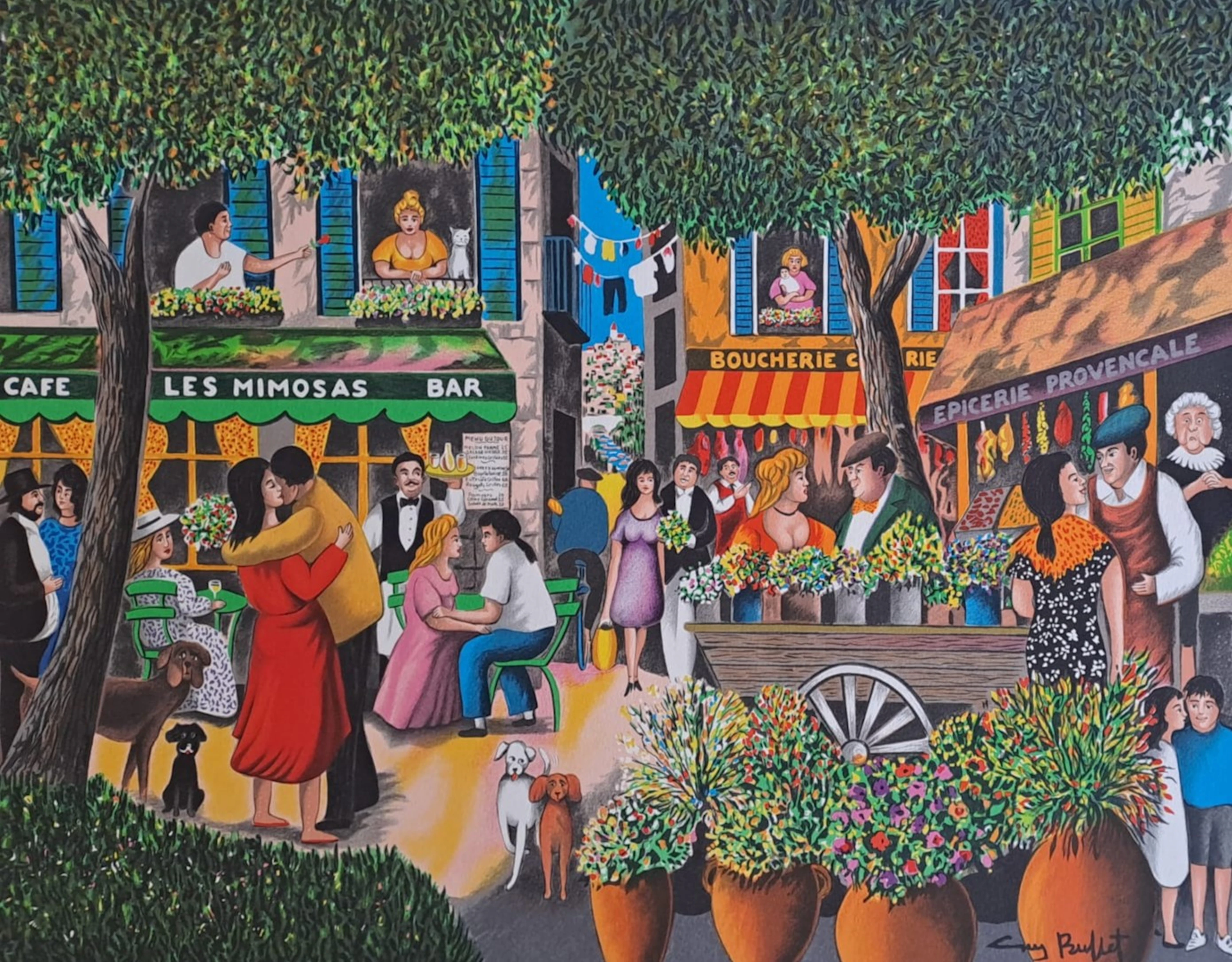 Guy Buffet - Printemps à Saint-Tropez - Lithographie originale signée