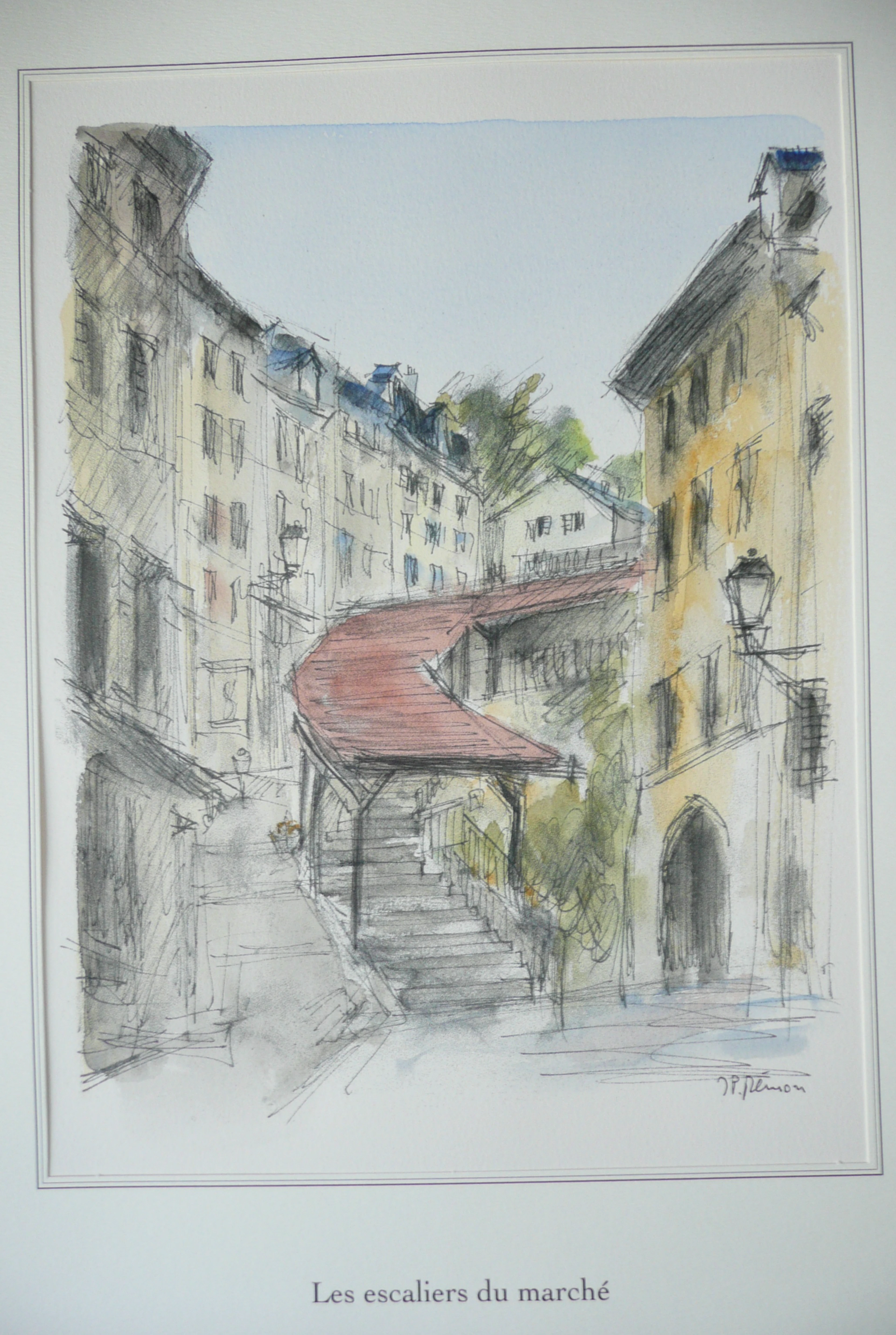 Jean Pierre REMON - Les escaliers du marché, 2008 - Aquarelle signée