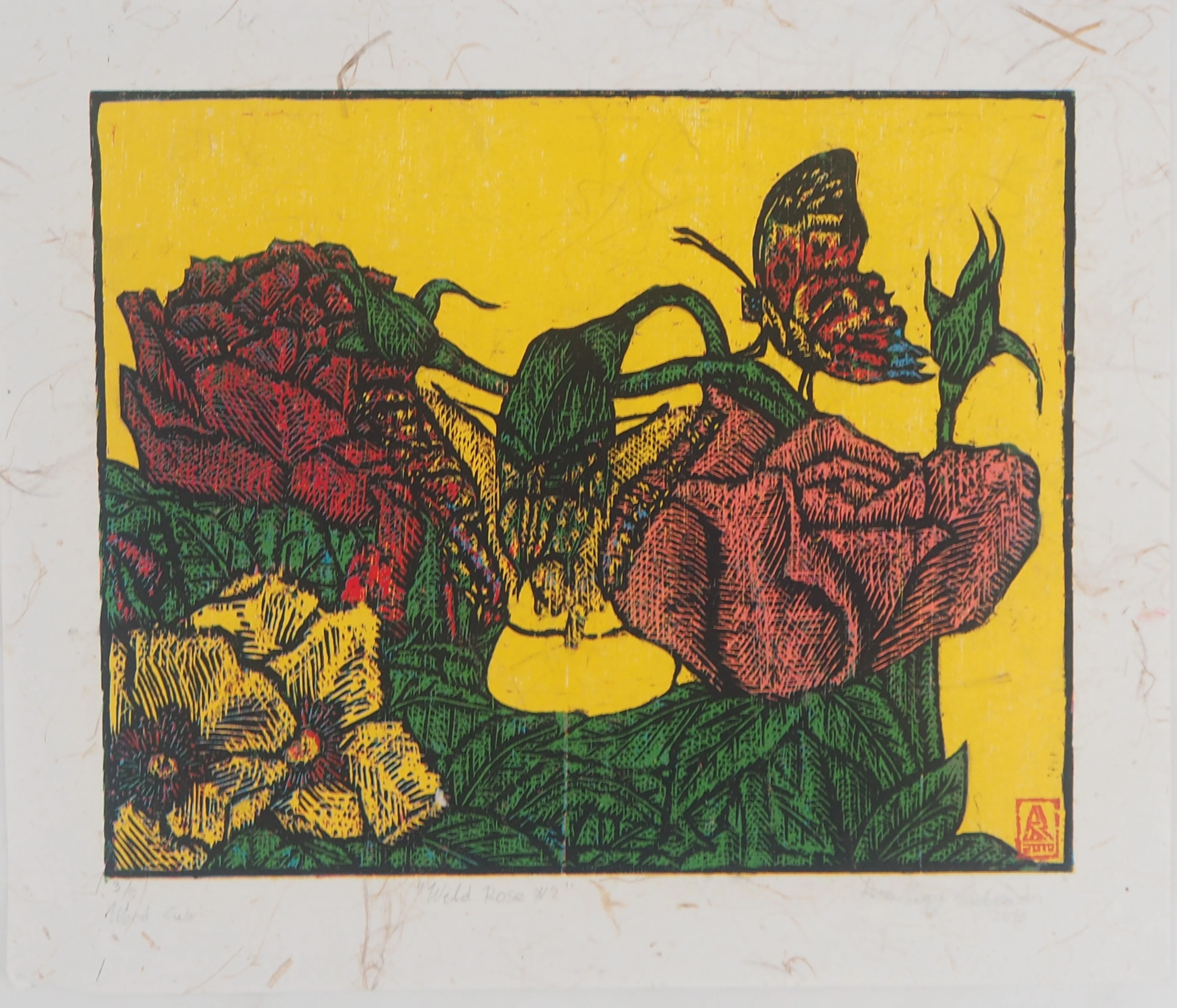 Reno MEGY SETIAWAN - Bouquet de roses, 2010 - Gravure sur bois originale signée
