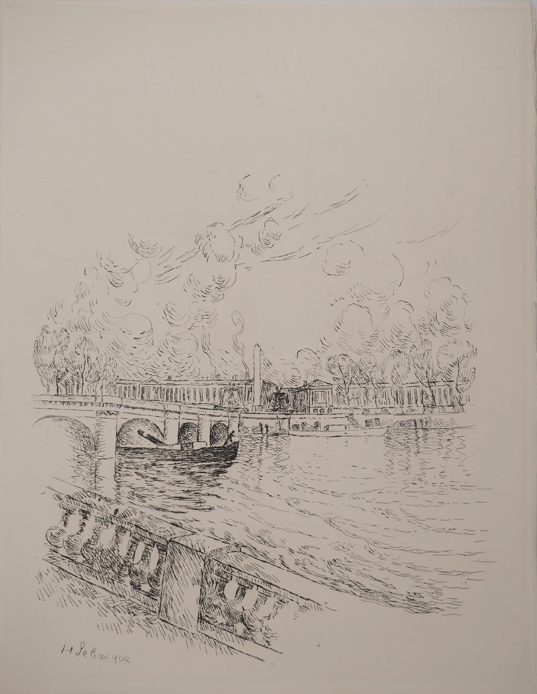 Henri LEBASQUE : Le pont du Quai d’Orsay, Gravure originale signée