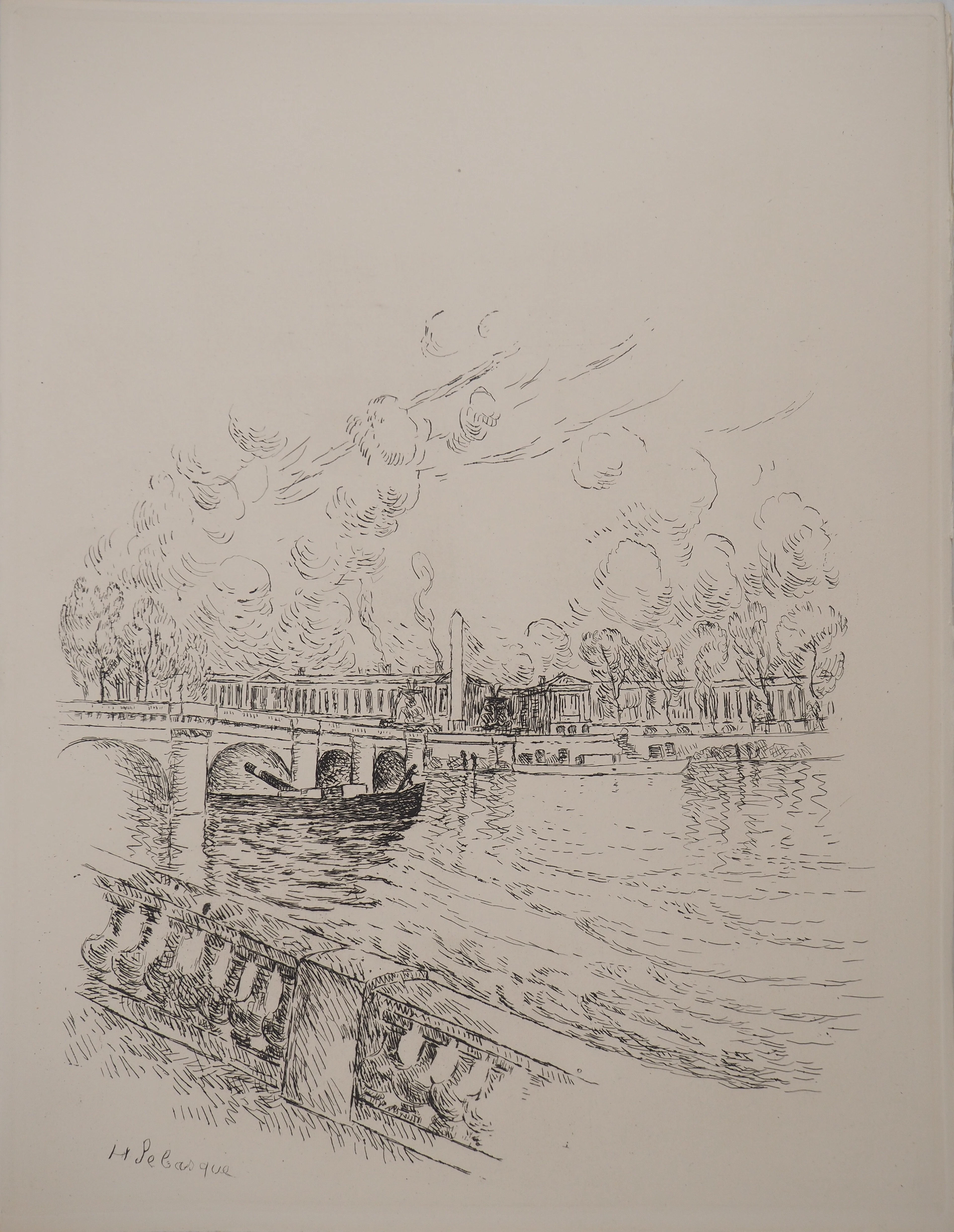 Henri LEBASQUE : Le pont du Quai d’Orsay, Gravure originale signée