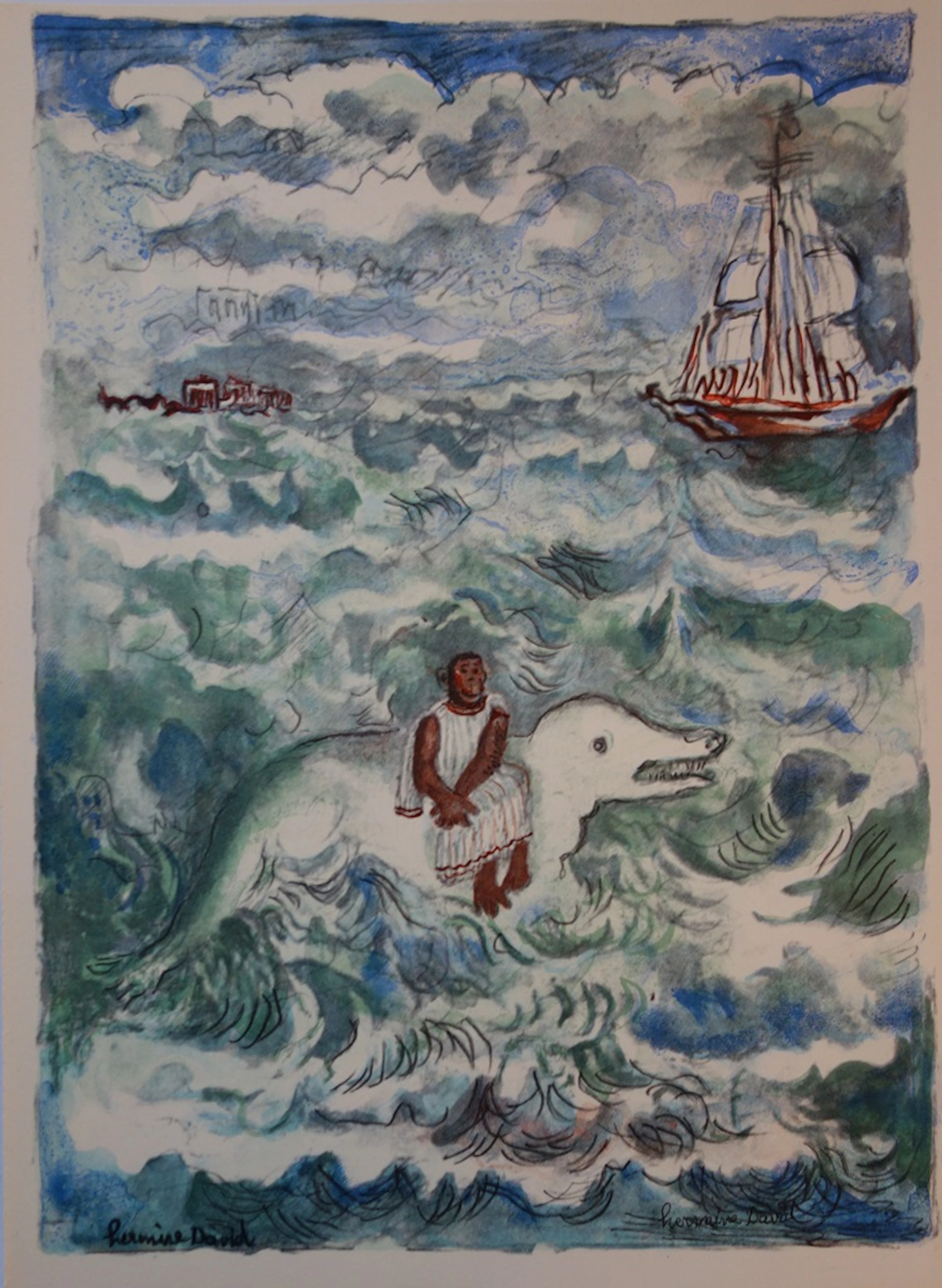 Hermine DAVID - Le dauphin, Lithographie originale signée