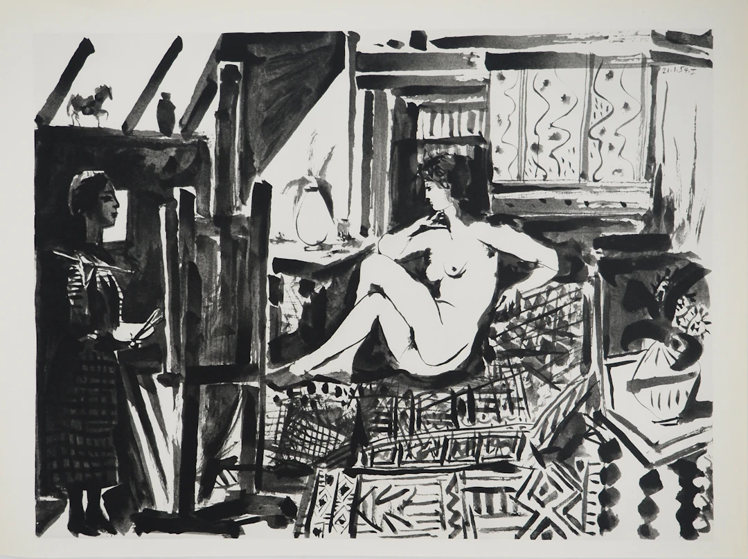 Pablo PICASSO : Comédie Humaine, Nu sur le divan, Héliogravure