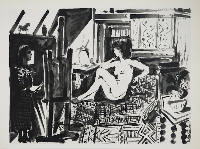 Pablo PICASSO : Comédie Humaine, Nu sur le divan, Héliogravure