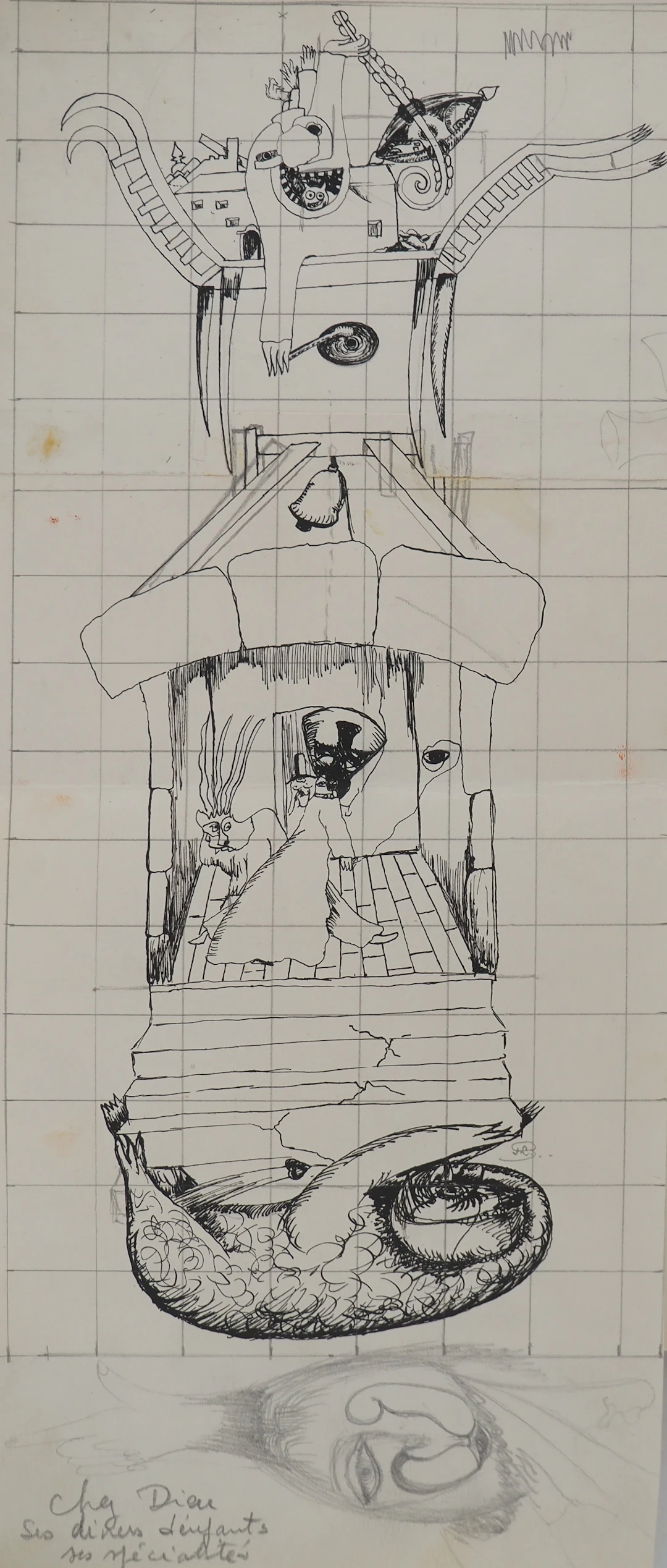 Jean-Claude SILBERMANN : Enseignes sournoises, Chez Dieu, Dessin original signé