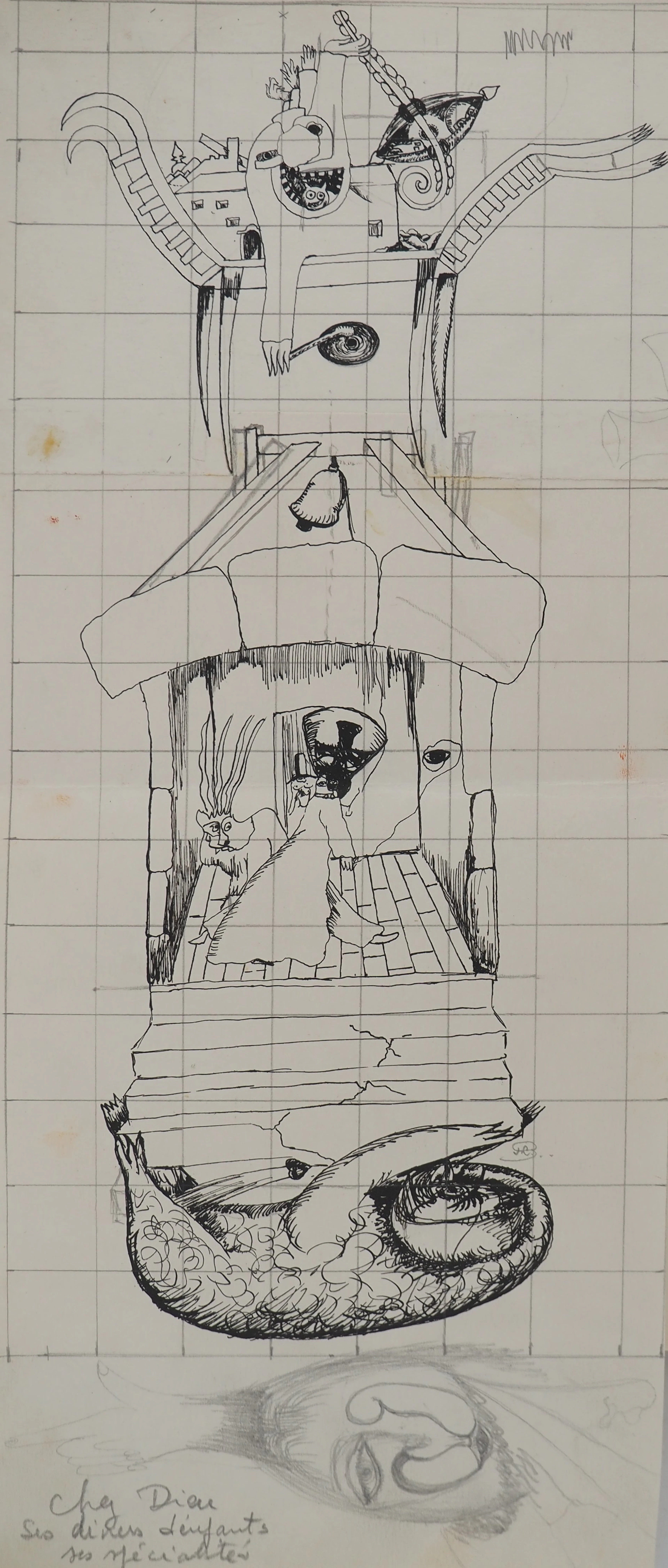 Jean-Claude SILBERMANN : Enseignes sournoises, Chez Dieu, Dessin original signé