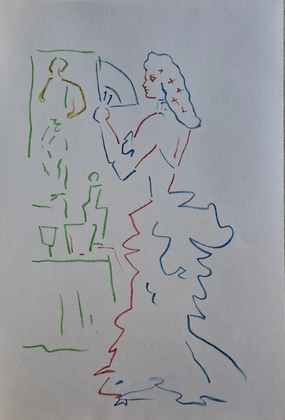 Jean Cocteau - La femme à l’éventail - Lithographie originale en couleur